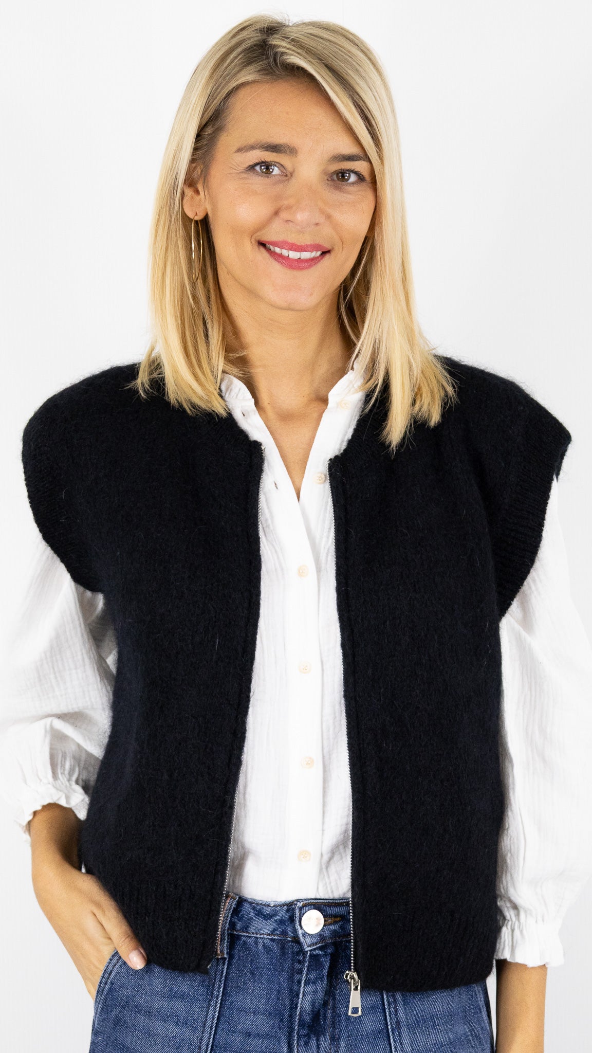 CARDIGAN ZIPPE EN MOHAIR NAIS 24144#COLOR_NOIR