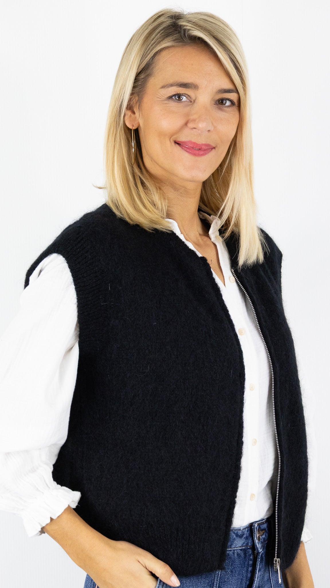 CARDIGAN ZIPPE EN MOHAIR NAIS 24144#COLOR_NOIR
