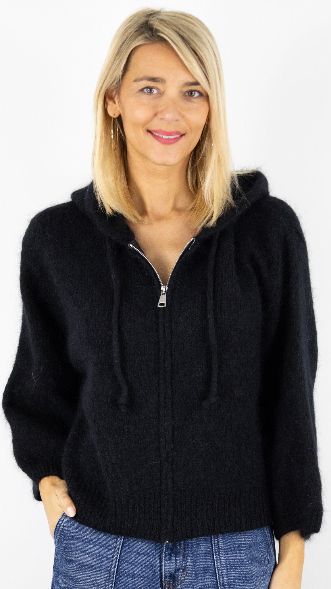 GILET ZIPPE A CAPUCHE NAIS 25090#COLOR_NOIR