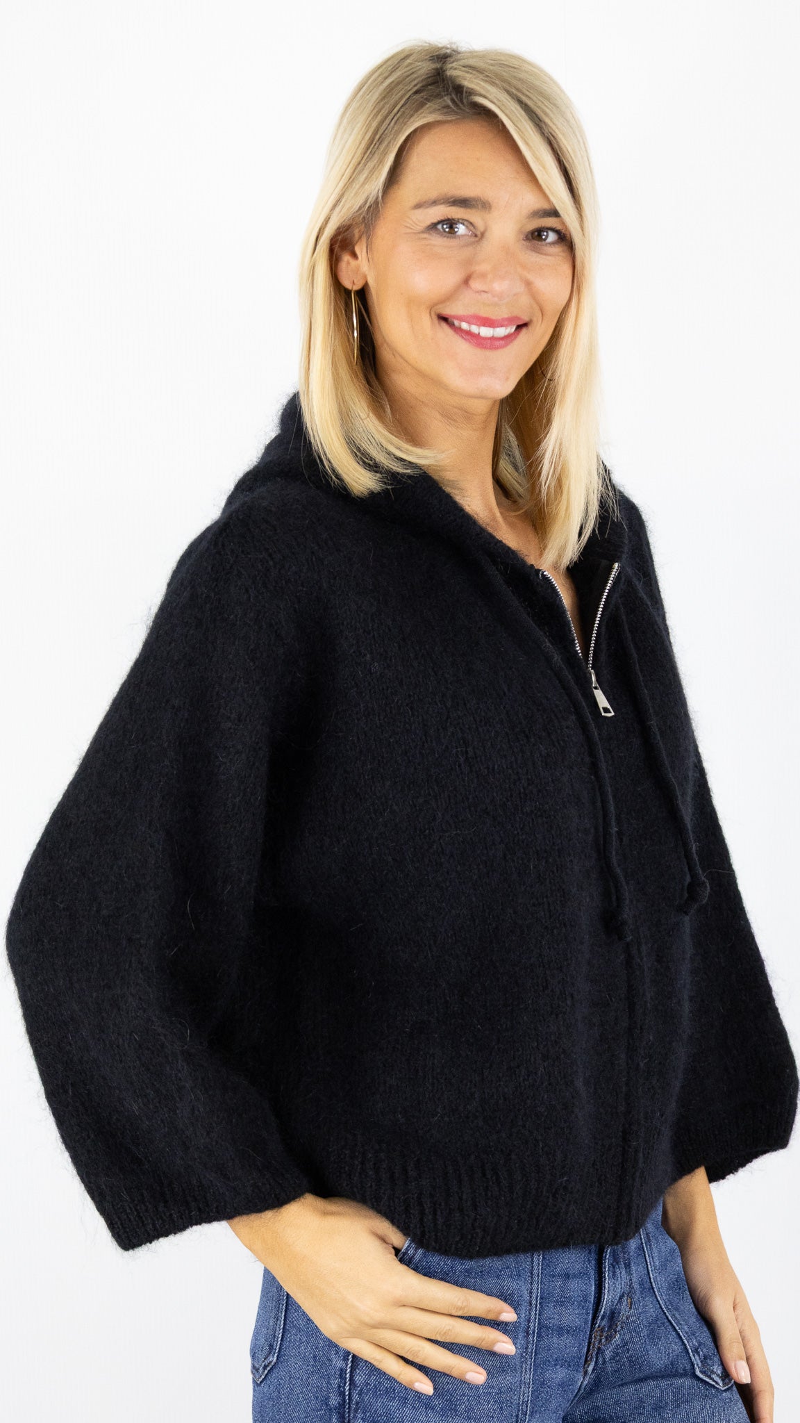 GILET ZIPPE A CAPUCHE NAIS 25090#COLOR_NOIR