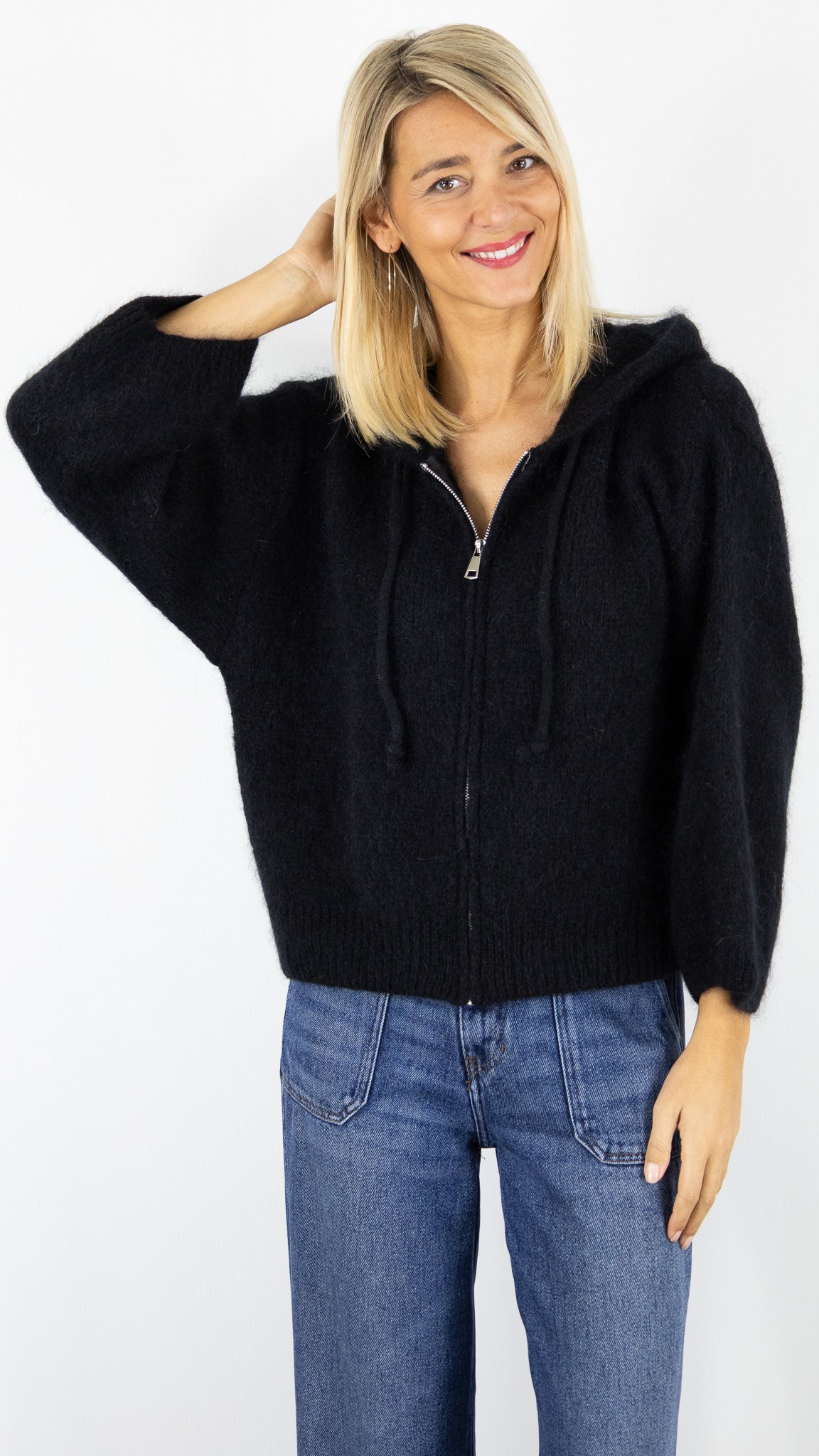 GILET ZIPPE A CAPUCHE NAIS 25090#COLOR_NOIR