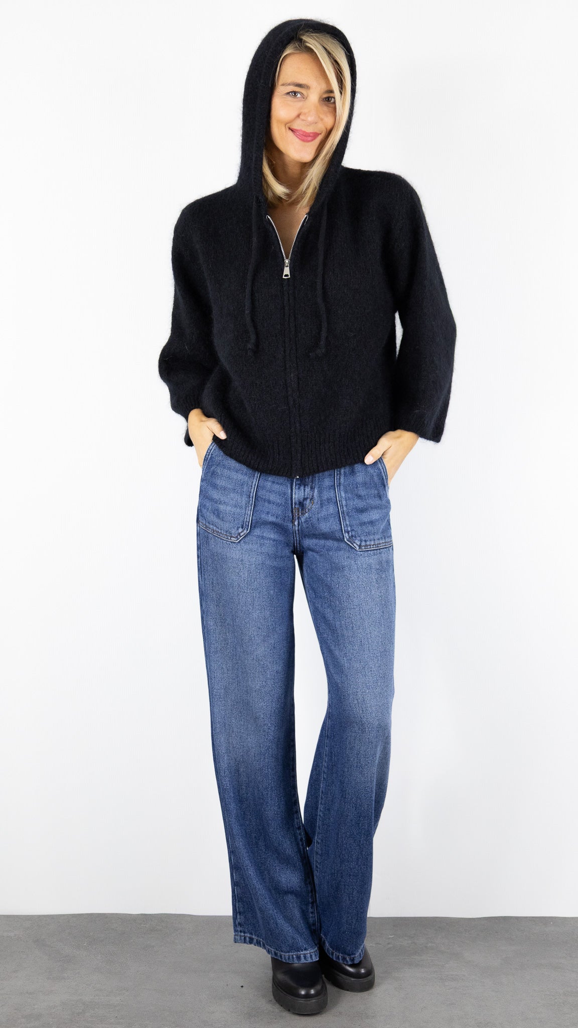 GILET ZIPPE A CAPUCHE NAIS 25090#COLOR_NOIR