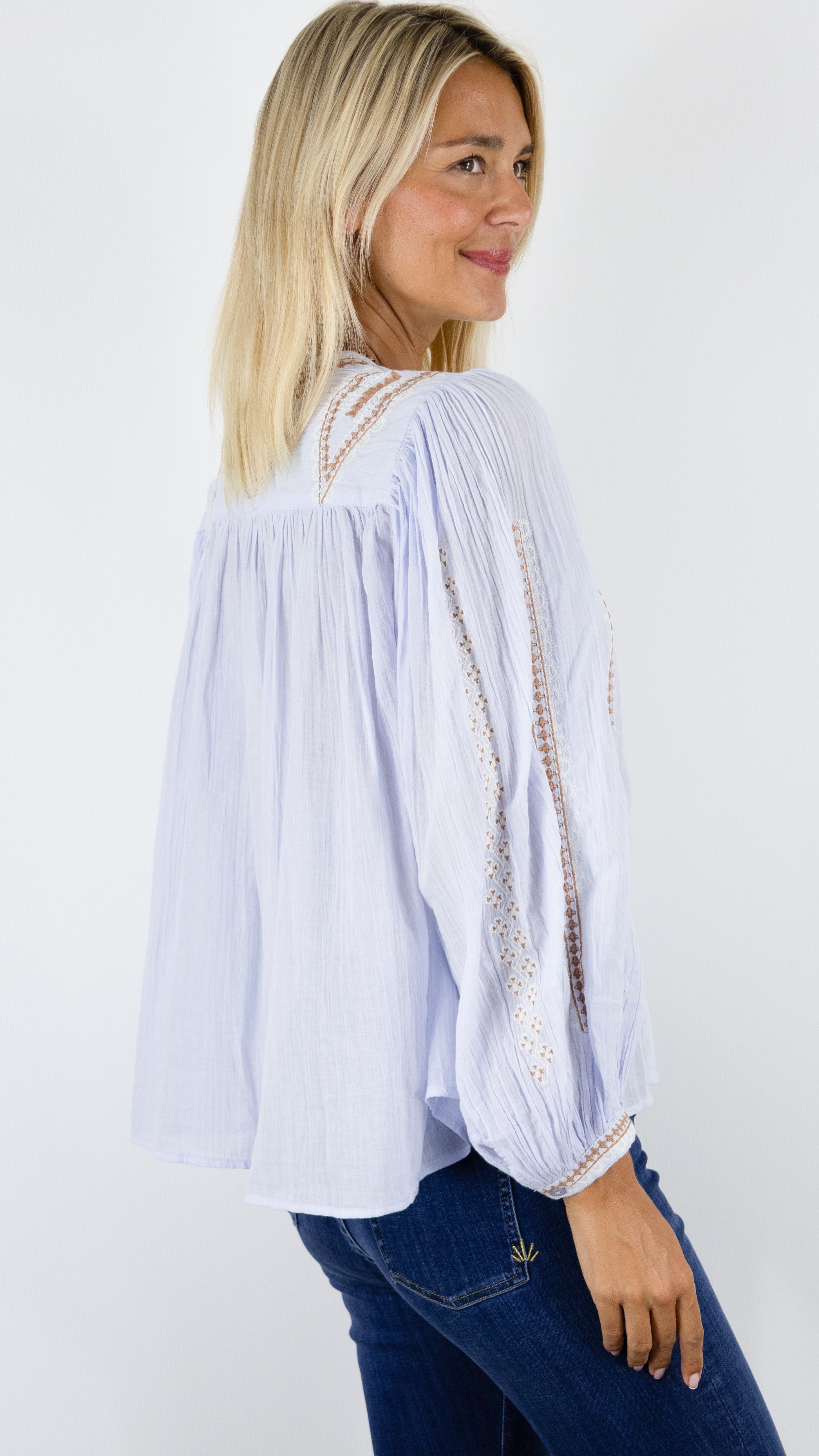 BLOUSE TUNISIENNE AMPLE BRODEE EN COTON POUR FEMME BA&SH MONA#COLOR_CIEL