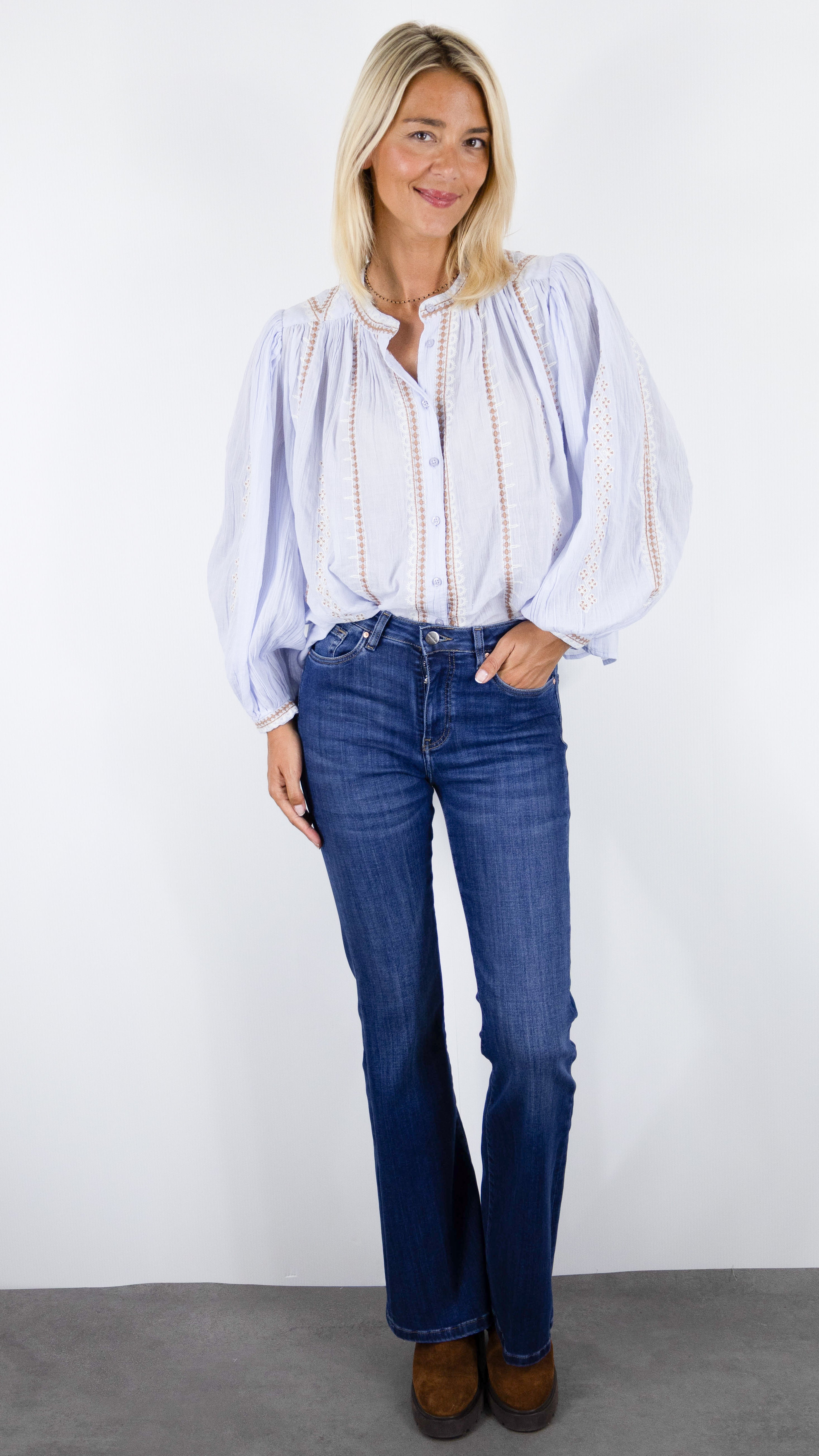 BLOUSE TUNISIENNE AMPLE BRODEE EN COTON POUR FEMME BA&SH MONA#COLOR_CIEL