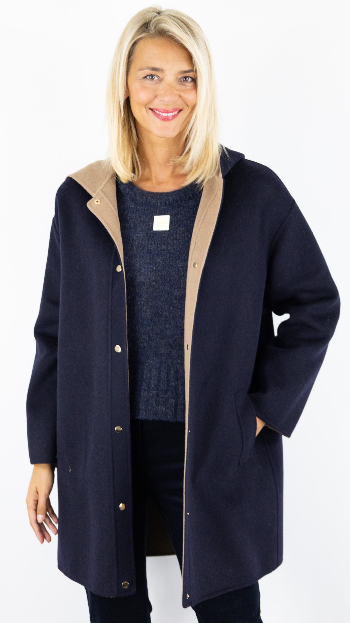 MANTEAU EN LAINE REVERSIBLE CAMEL ET MARINE POUR FEMME GERARD DAREL DCM37 C029