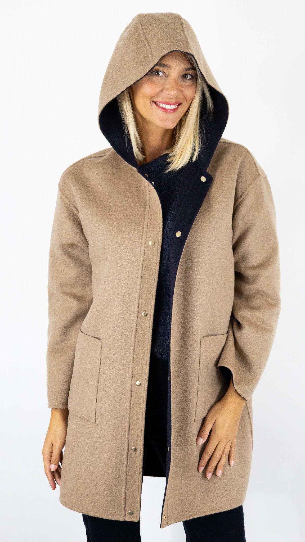 MANTEAU EN LAINE REVERSIBLE CAMEL ET MARINE POUR FEMME GERARD DAREL DCM37 C029