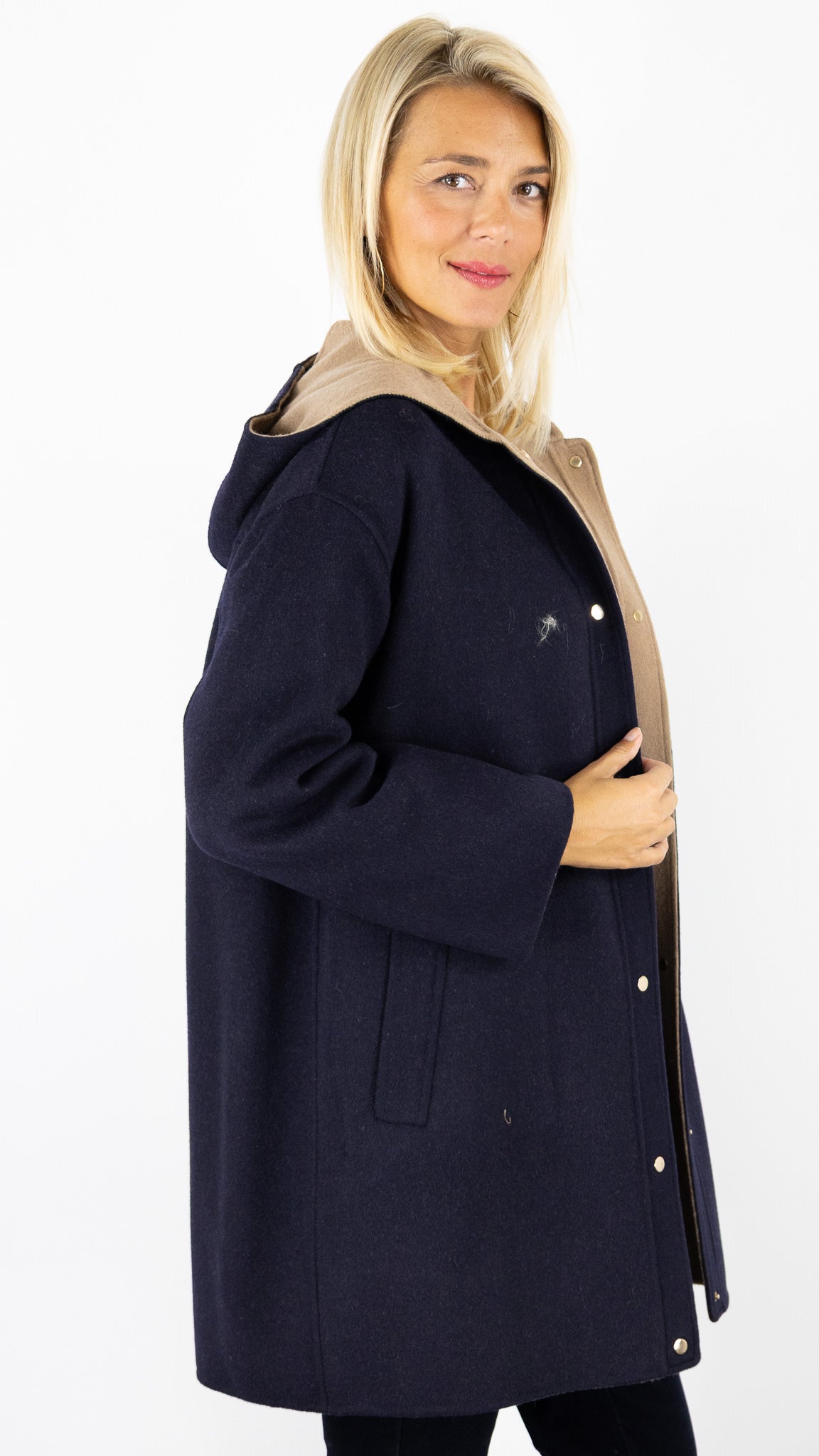 MANTEAU EN LAINE REVERSIBLE CAMEL ET MARINE POUR FEMME GERARD DAREL DCM37 C029