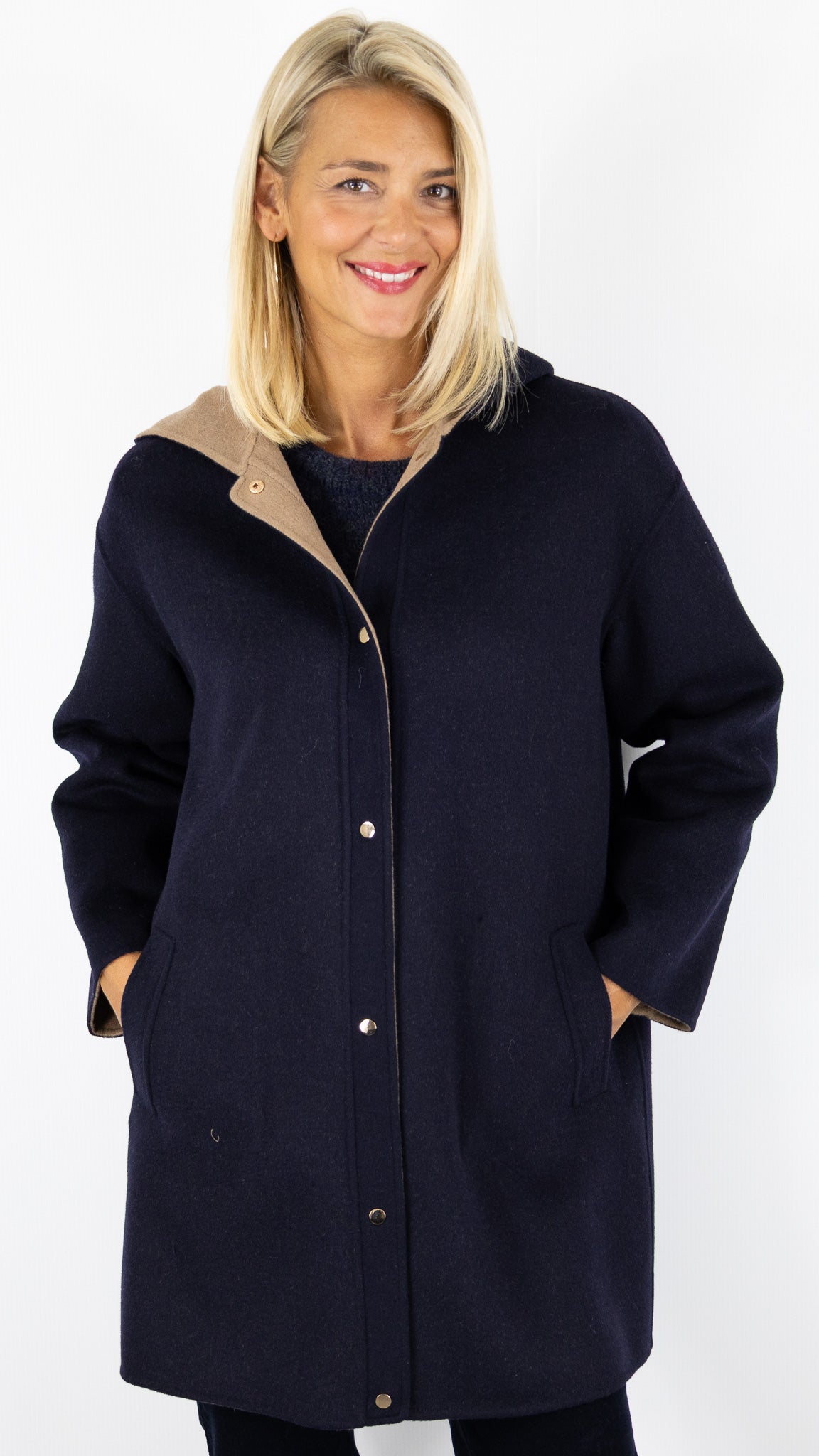 MANTEAU EN LAINE REVERSIBLE CAMEL ET MARINE POUR FEMME GERARD DAREL DCM37 C029