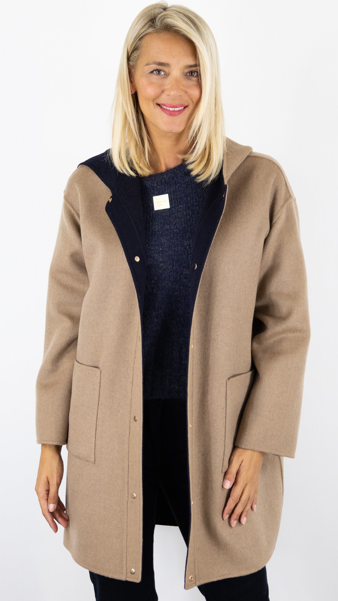 MANTEAU EN LAINE REVERSIBLE CAMEL ET MARINE POUR FEMME GERARD DAREL DCM37 C029