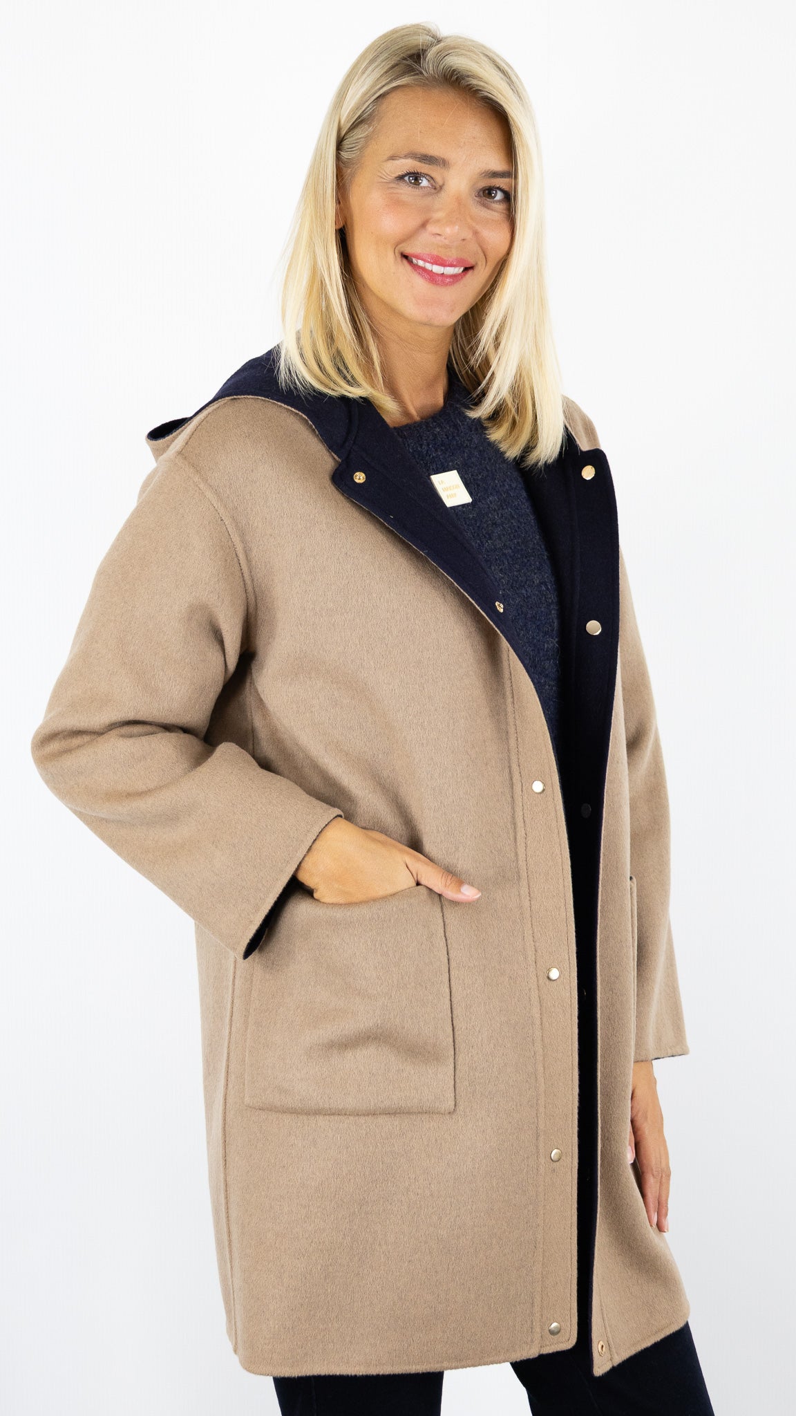 MANTEAU EN LAINE REVERSIBLE CAMEL ET MARINE POUR FEMME GERARD DAREL DCM37 C029