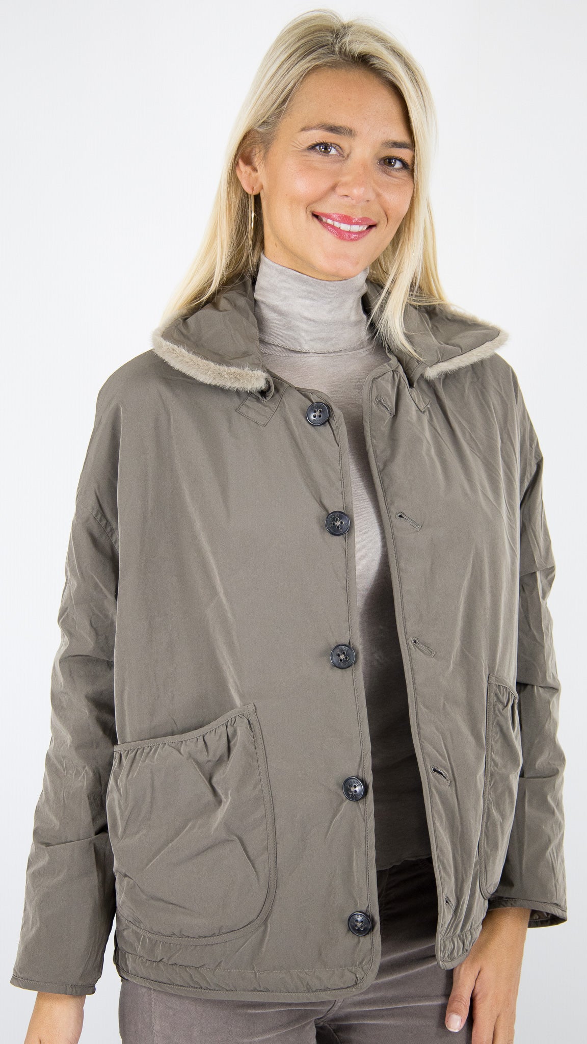 VESTE MATELASSEE REVERSIBLE AVEC COL FOURRURE AMOVIBLE POUR FEMME DARK TAUPE BLONDE N°8 MOORE