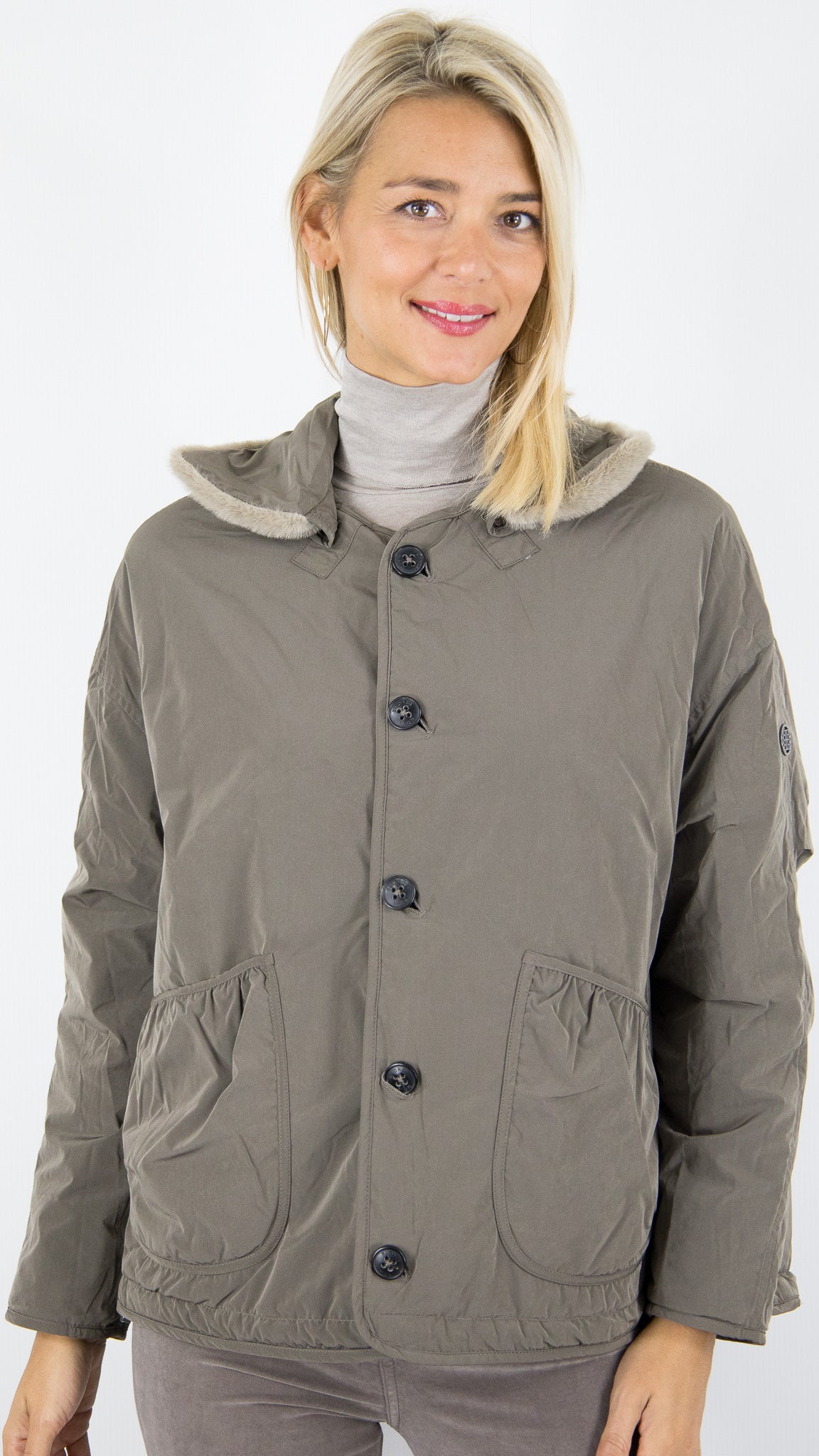VESTE MATELASSEE REVERSIBLE AVEC COL FOURRURE AMOVIBLE POUR FEMME DARK TAUPE BLONDE N°8 MOORE