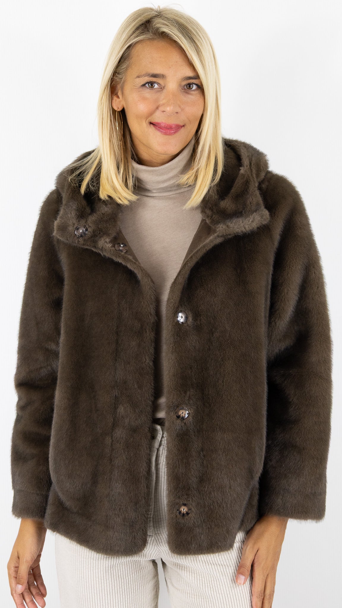 BLOUSON A CAPUCHE EN FAUSSE FOURRURE MARRON CHOCO GERARD DAREL MORGANE