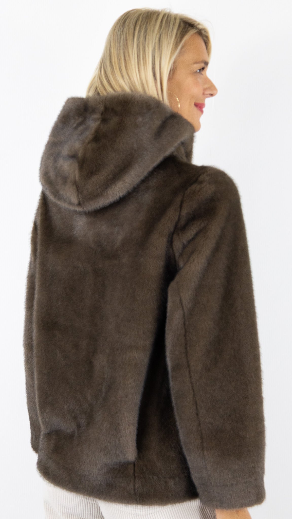 BLOUSON A CAPUCHE EN FAUSSE FOURRURE MARRON CHOCO GERARD DAREL MORGANE