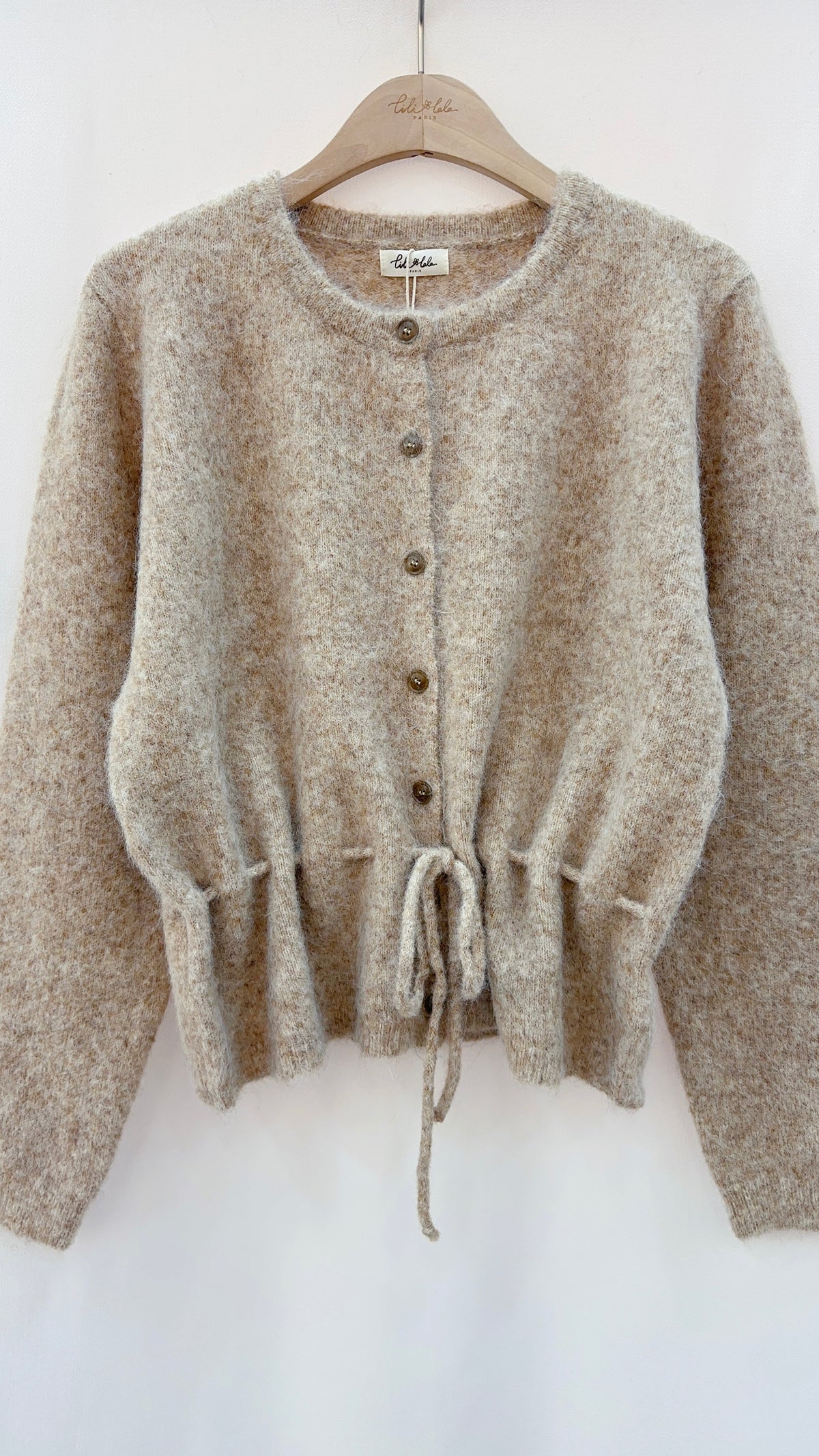GILET EN LAINE AVEC LIENS DE SERRAGE A LA TAILLE POUR FEMME LILI ET LALA 65239#COLOR_TAUPE