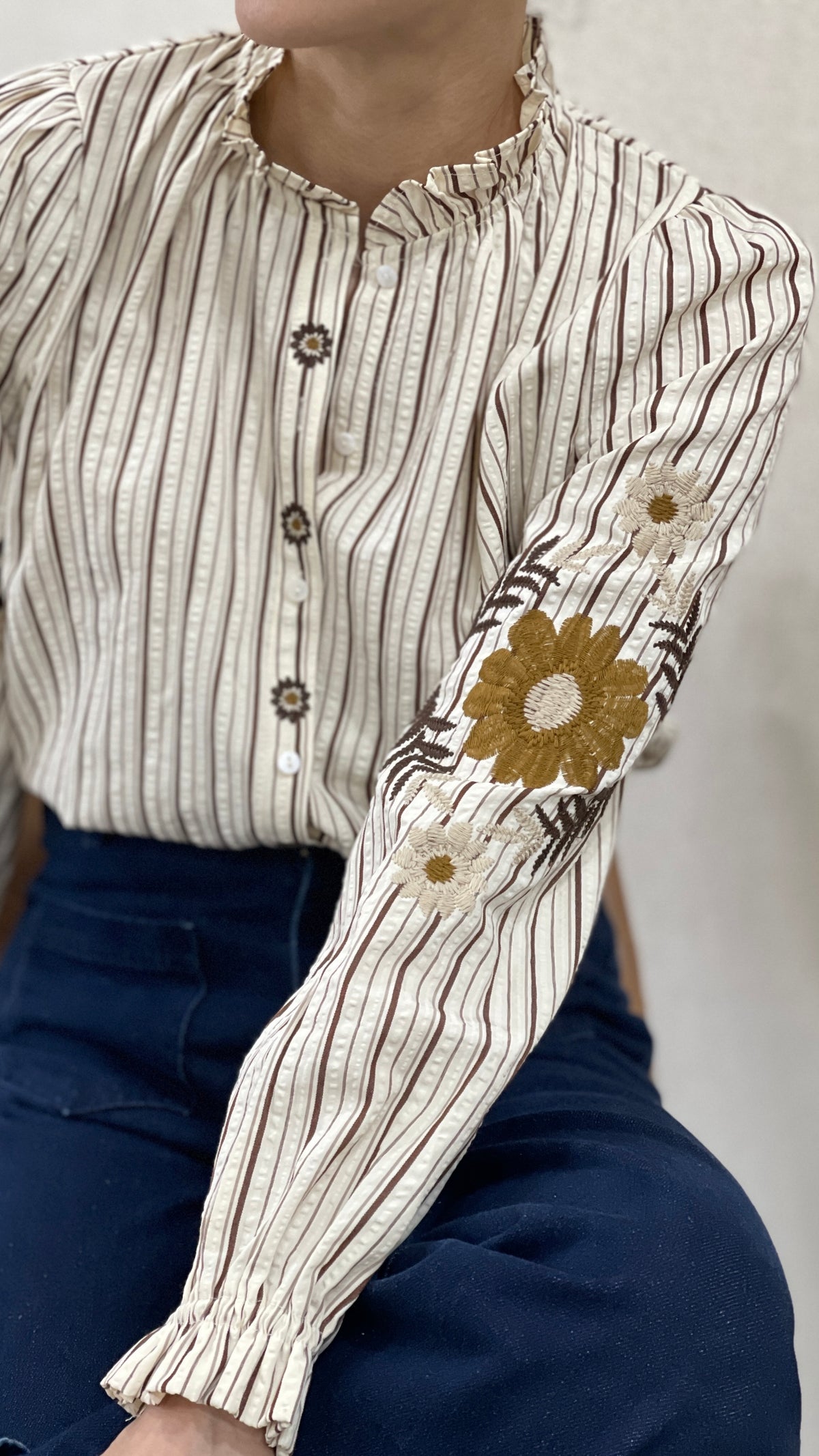 CHEMISE BRODEE FLEURIE IT HIPPIE K883-714#COLOR_11/CAFE