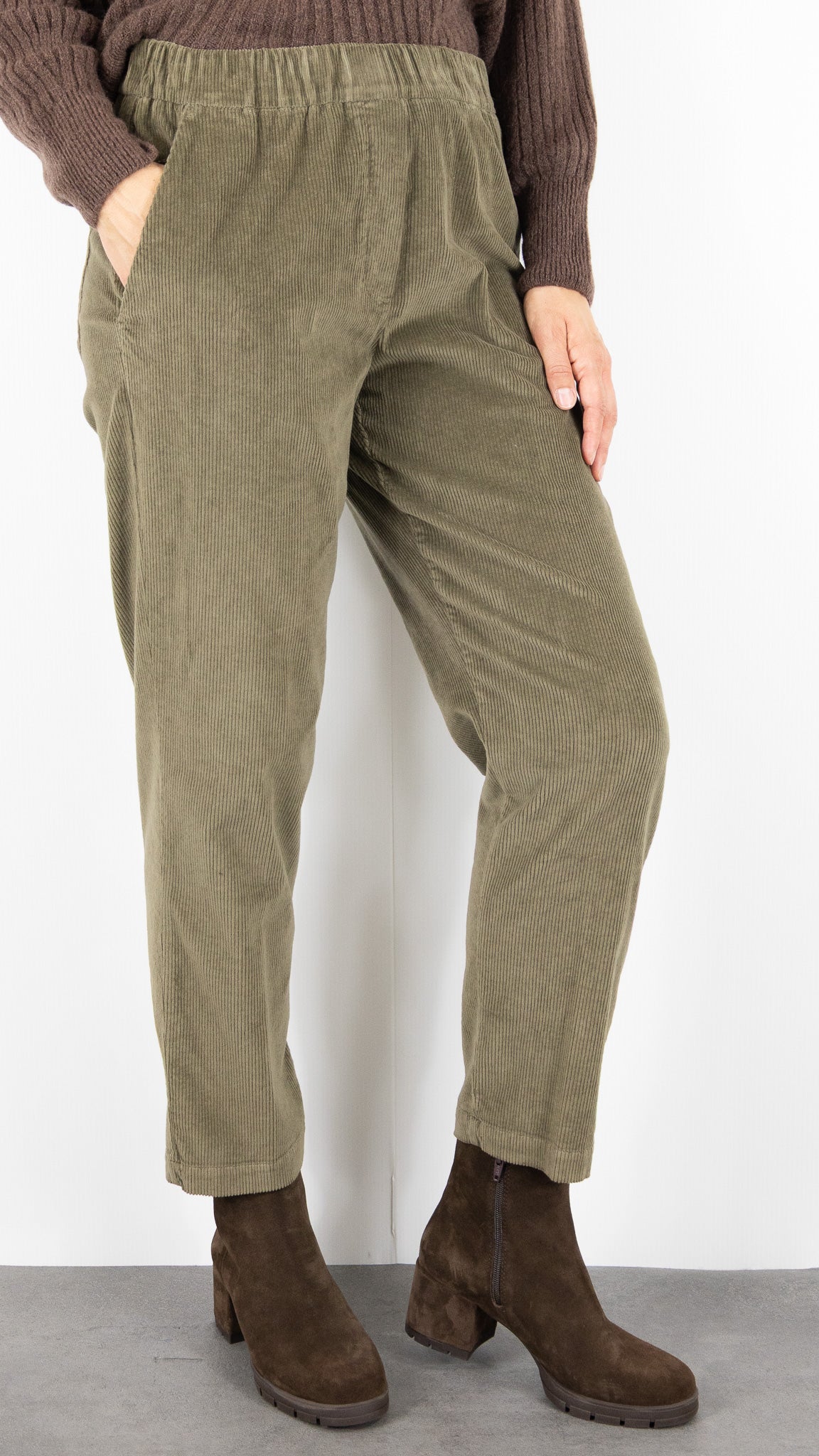 PANTALON EN VELOURS TAILLE ELASTIQUE ROSSO 35 N1610PC/2769#COLOR_726/KAKI