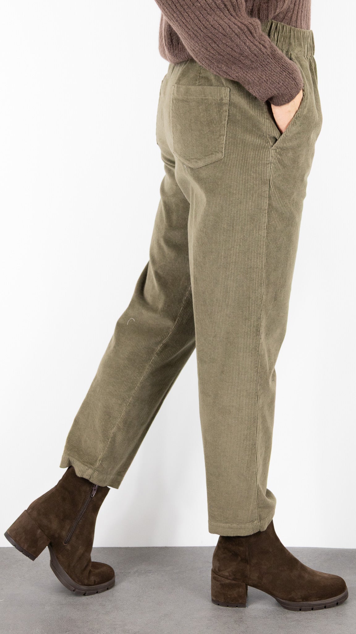 PANTALON EN VELOURS TAILLE ELASTIQUE ROSSO 35 N1610PC/2769#COLOR_726/KAKI