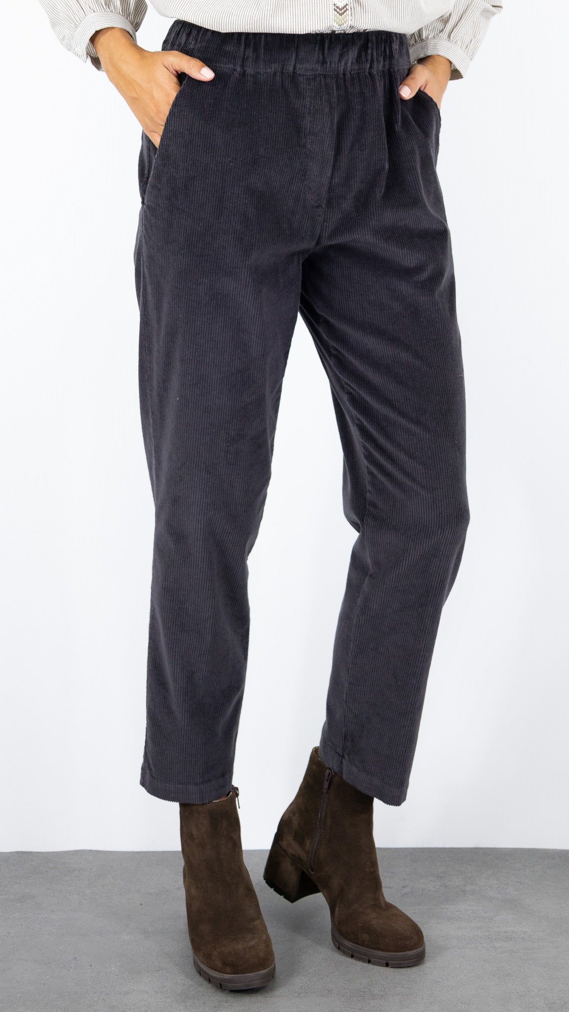 PANTALON EN VELOURS TAILLE ELASTIQUE ROSSO 35 N1610PC/2769#COLOR_749/CHOCOLAT