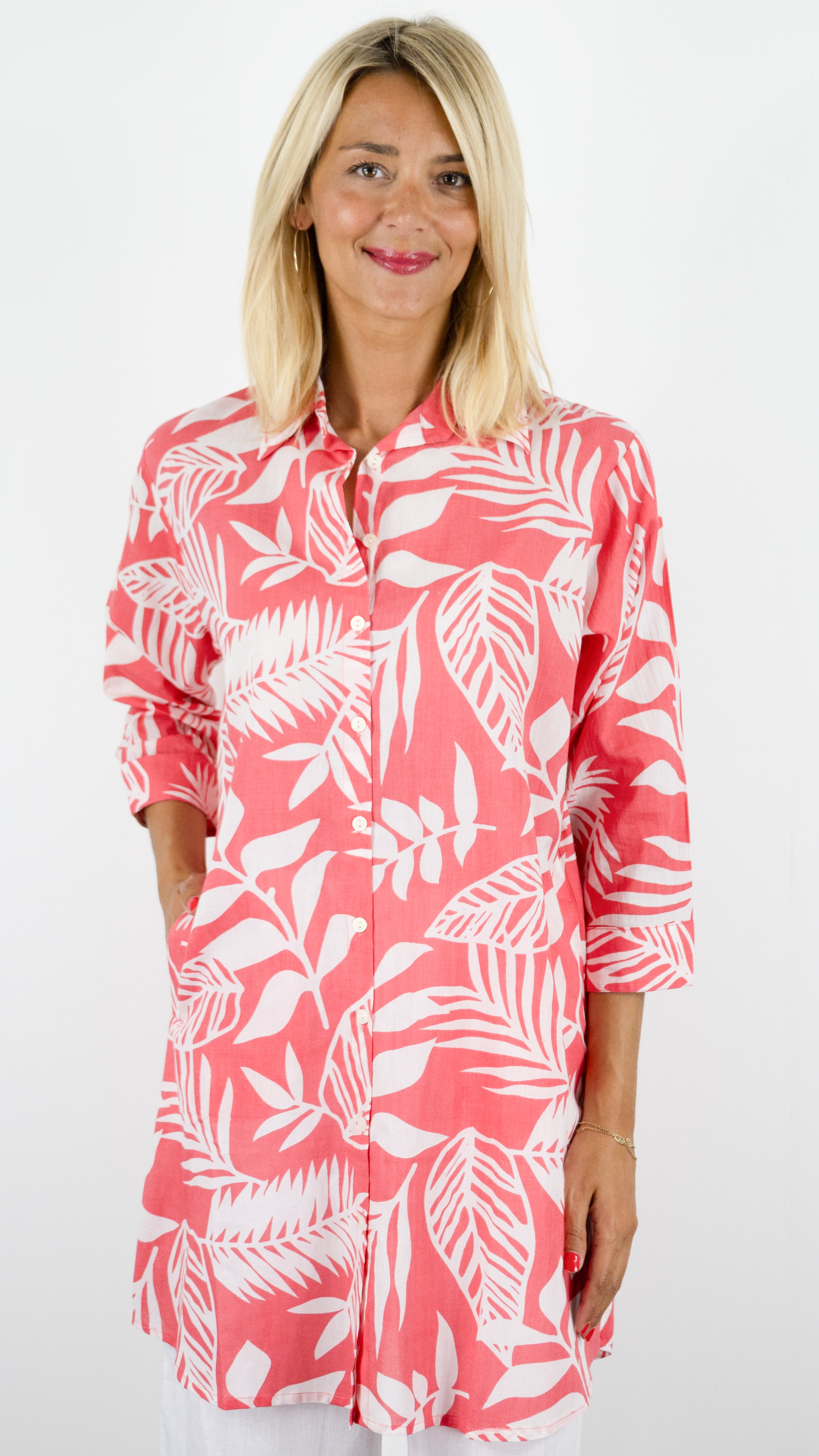 ROBE TUNIQUE IMPRIMEE EN COTON TERRE ROUGE LA2524#COLOR_6J06/ROUGE