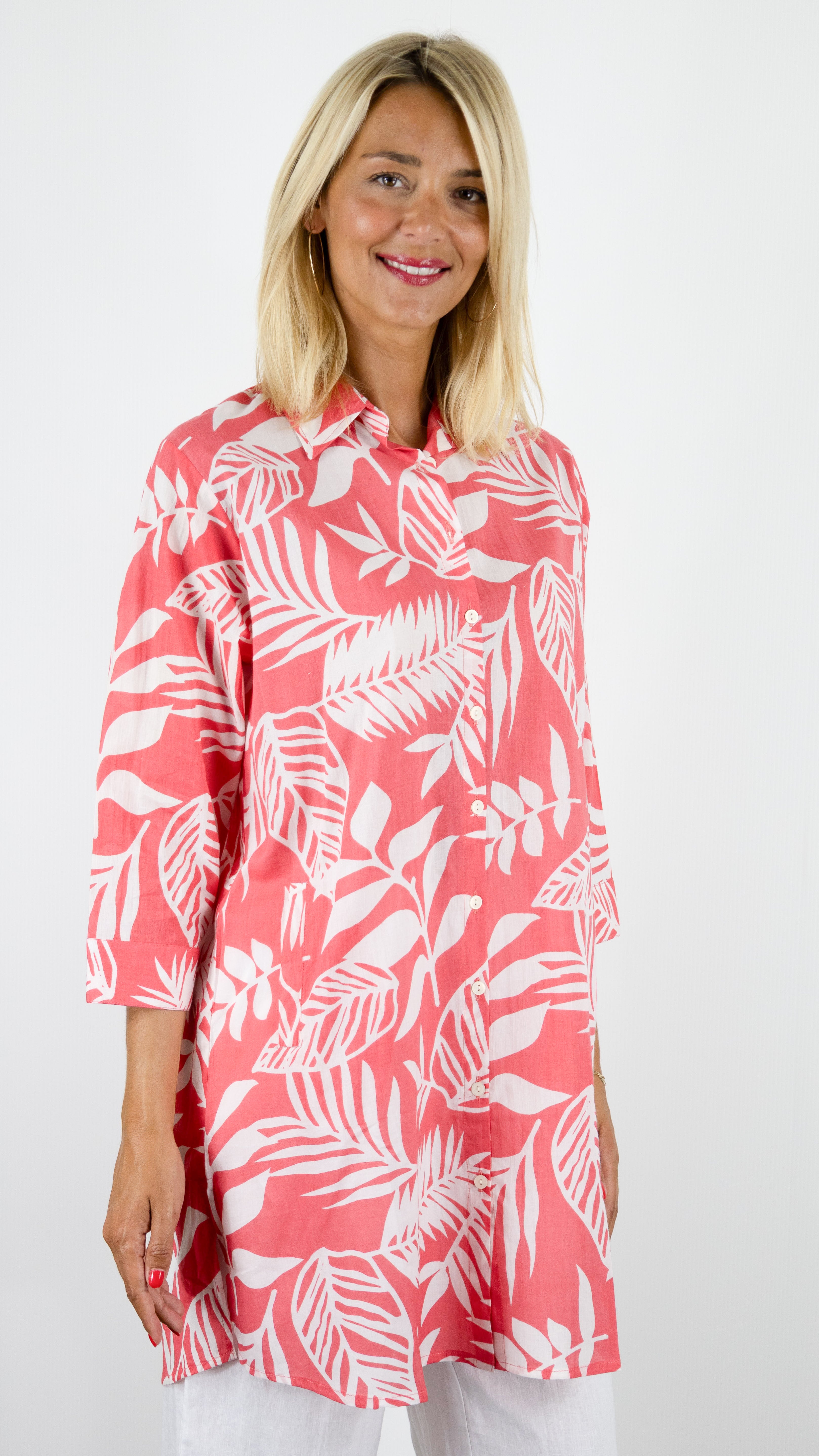 ROBE TUNIQUE IMPRIMEE EN COTON TERRE ROUGE LA2524#COLOR_6J06/ROUGE