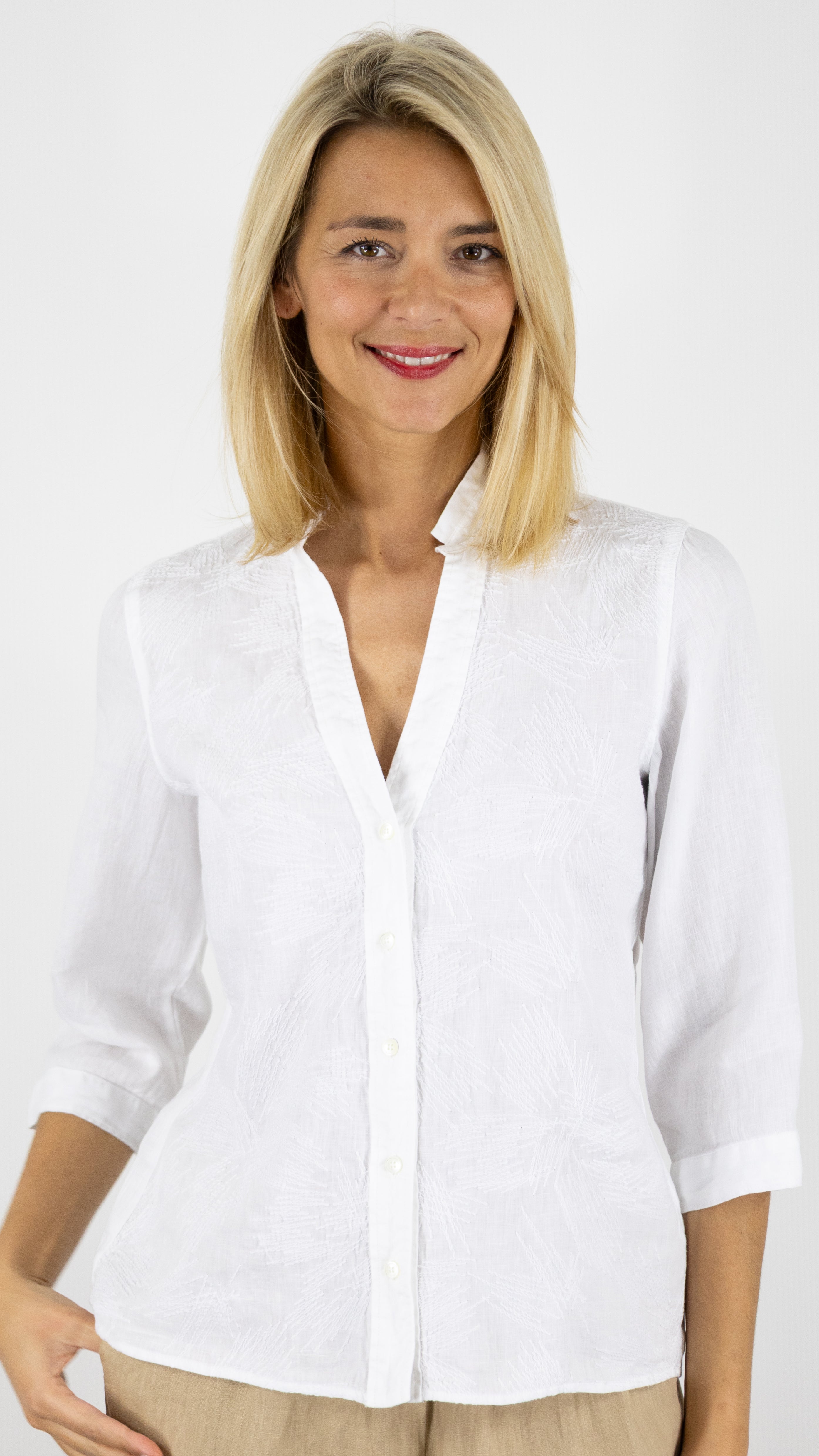 CHEMISE BRODEE EN LIN BLANCHE ROSSO 35 N1790BR/10462 