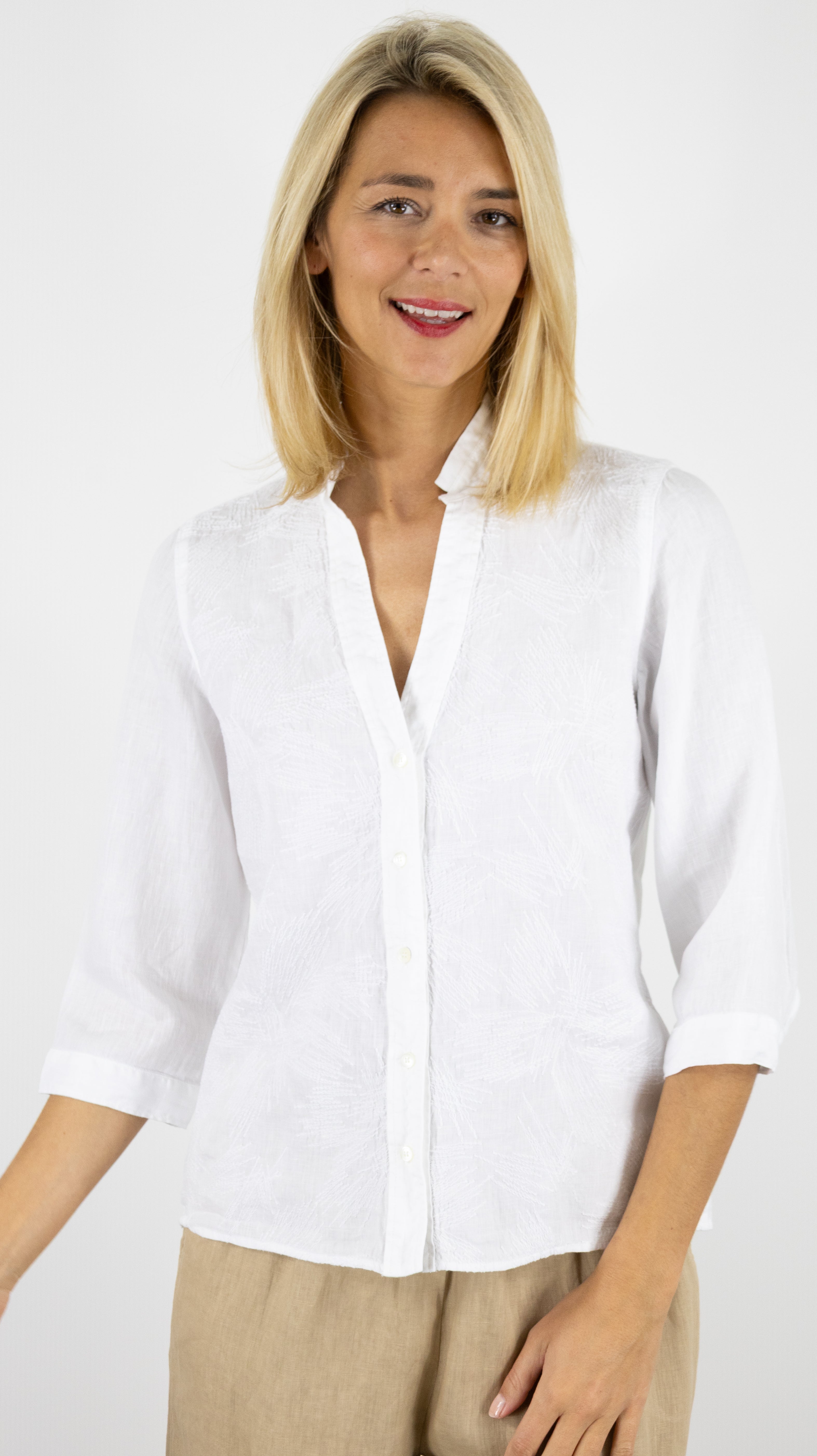 CHEMISE BRODEE EN LIN BLANCHE ROSSO 35 N1790BR/10462 