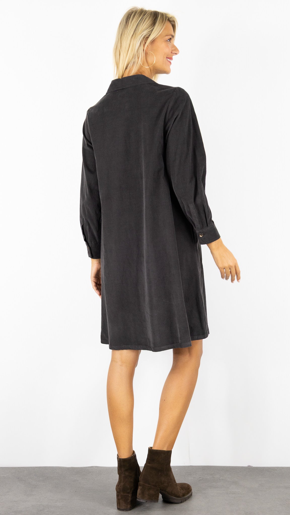 ROBE CHEMISE EVASEE EN VELOURS COTELE ROSSO 35 N1853V/2841#COLOR_749/CHOCOLAT