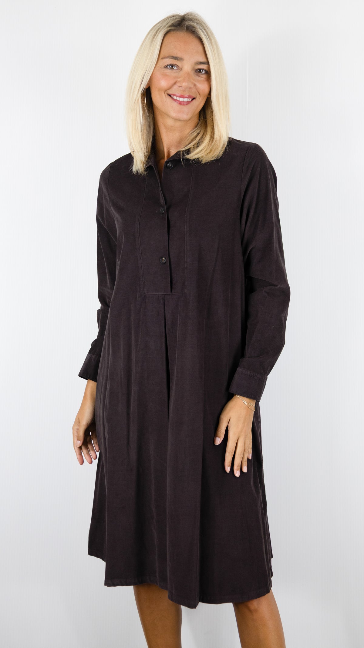 ROBE CHEMISE EVASEE EN VELOURS COTELE ROSSO 35 N1952V/2202#COLOR_748/CHOCO