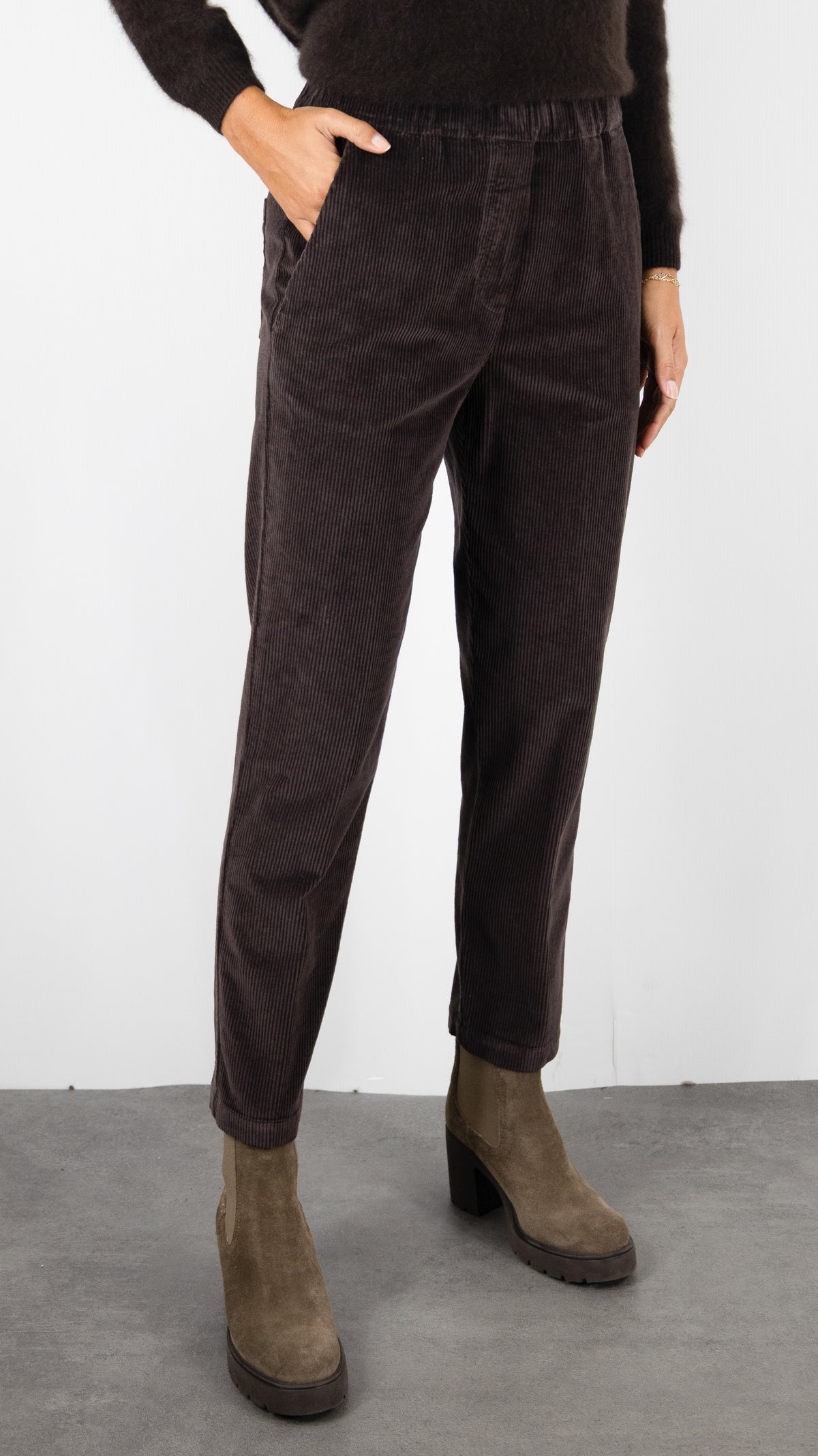 PANTALON EN VELOURS COTELE POUR FEMME ROSSO 35 N1971P#COLOR_748/CHOCO