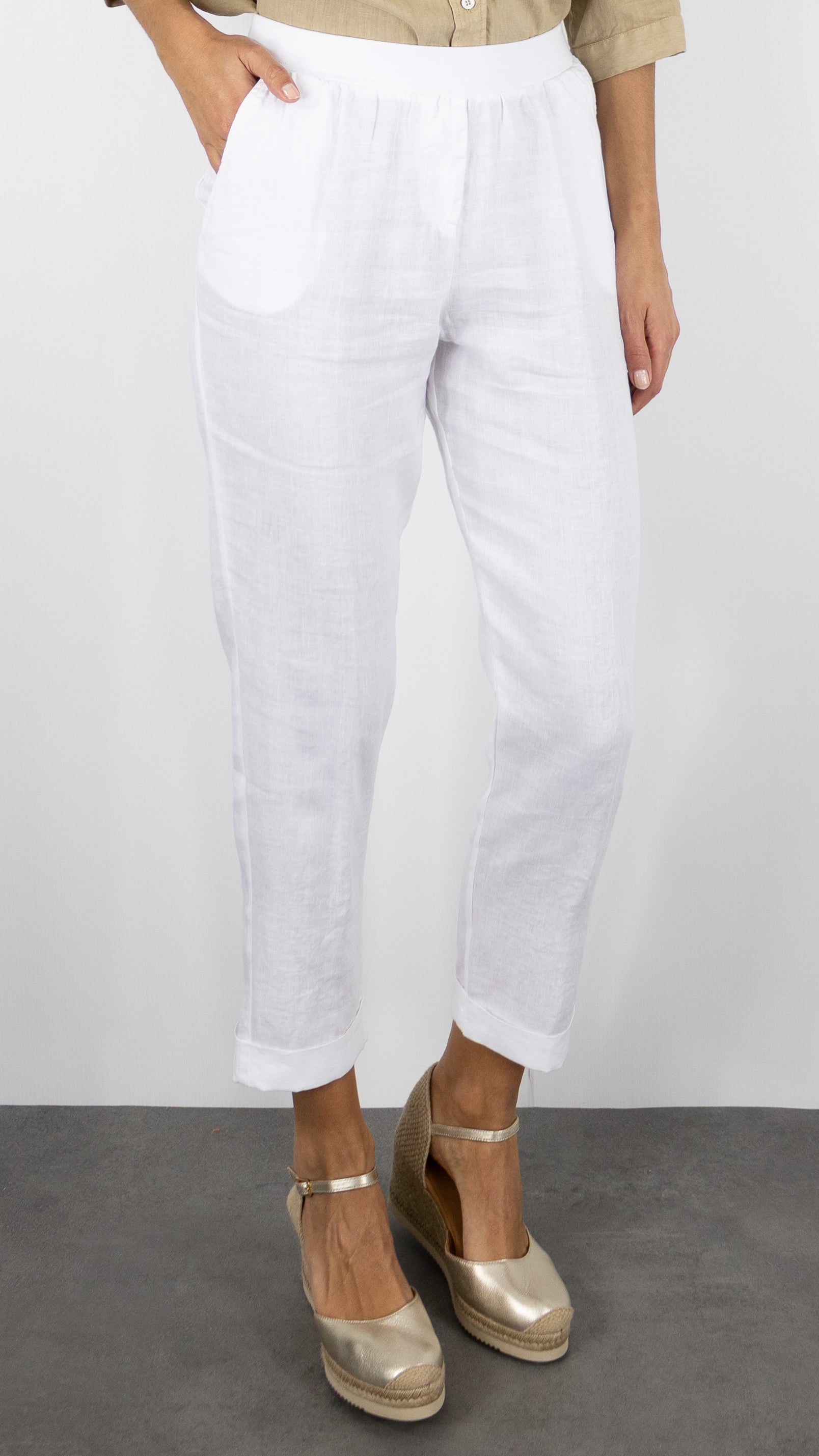 PANTALON EN LIN ROSSO 35 N861PB/8000#COLOR_701/BLANC