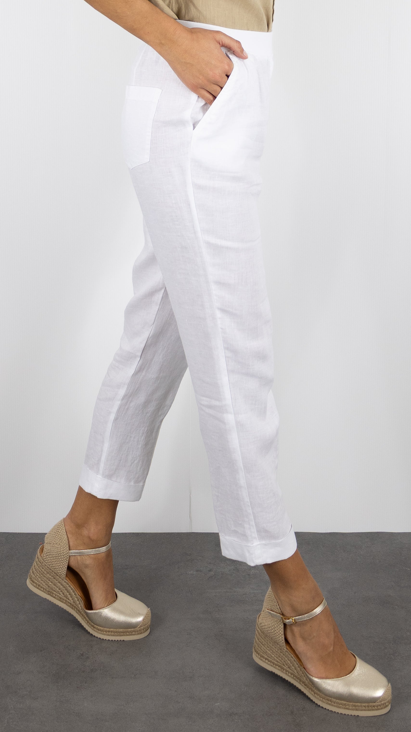 PANTALON EN LIN ROSSO 35 N861PB/8000#COLOR_701/BLANC