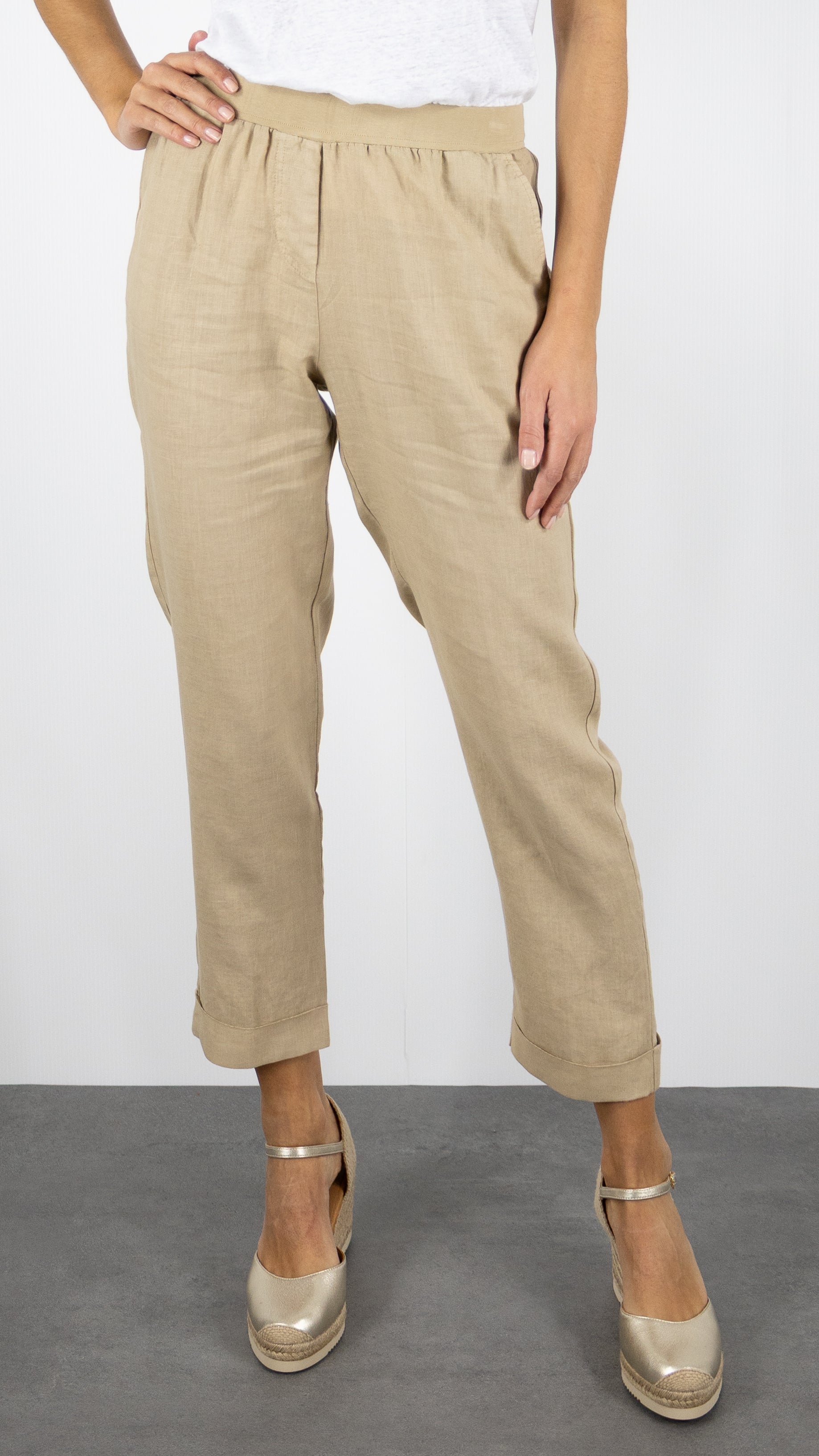 PANTALON EN LIN ROSSO 35 N861PB/8000#COLOR_708/BEIGE