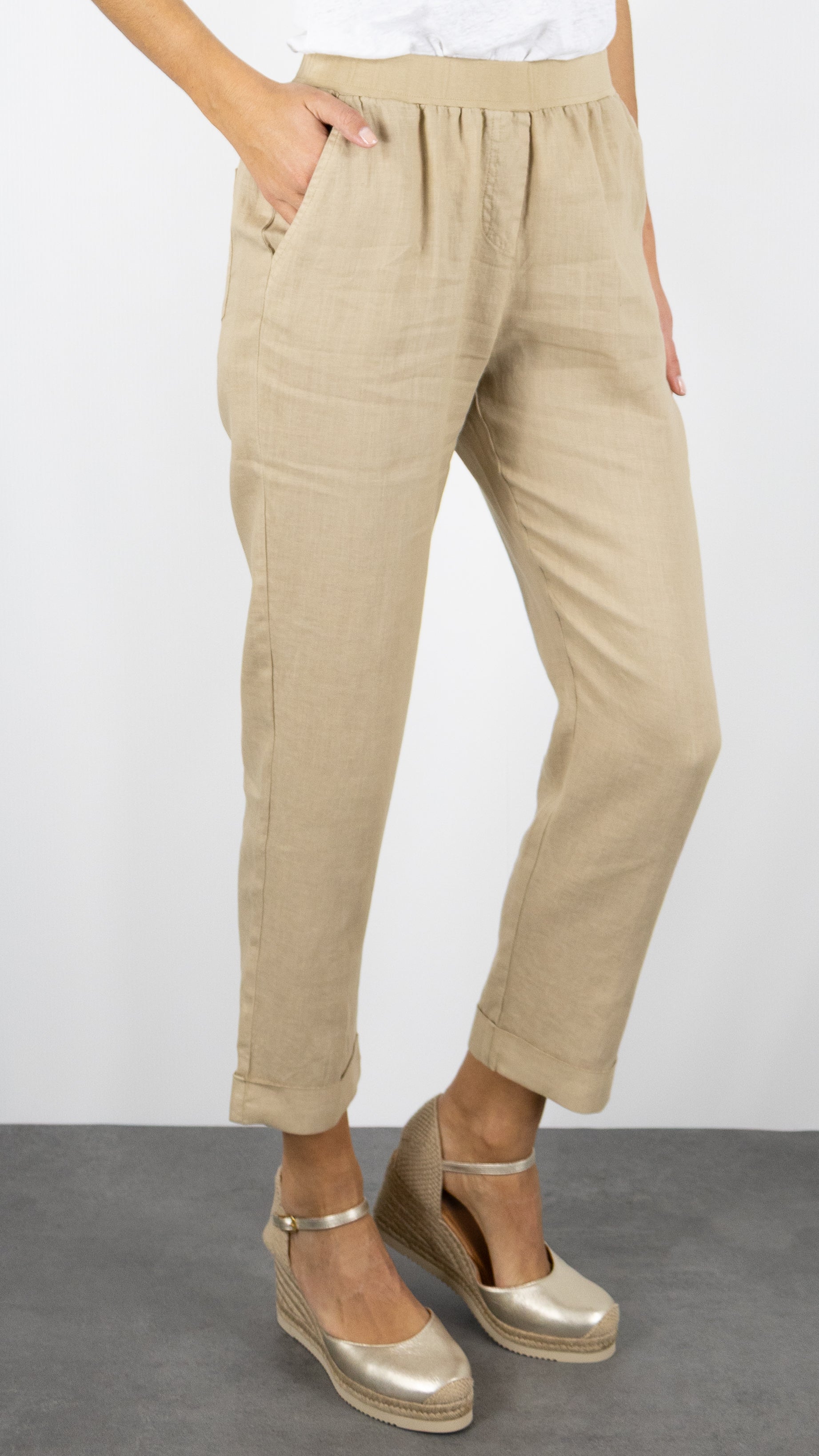 PANTALON EN LIN ROSSO 35 N861PB/8000#COLOR_708/BEIGE