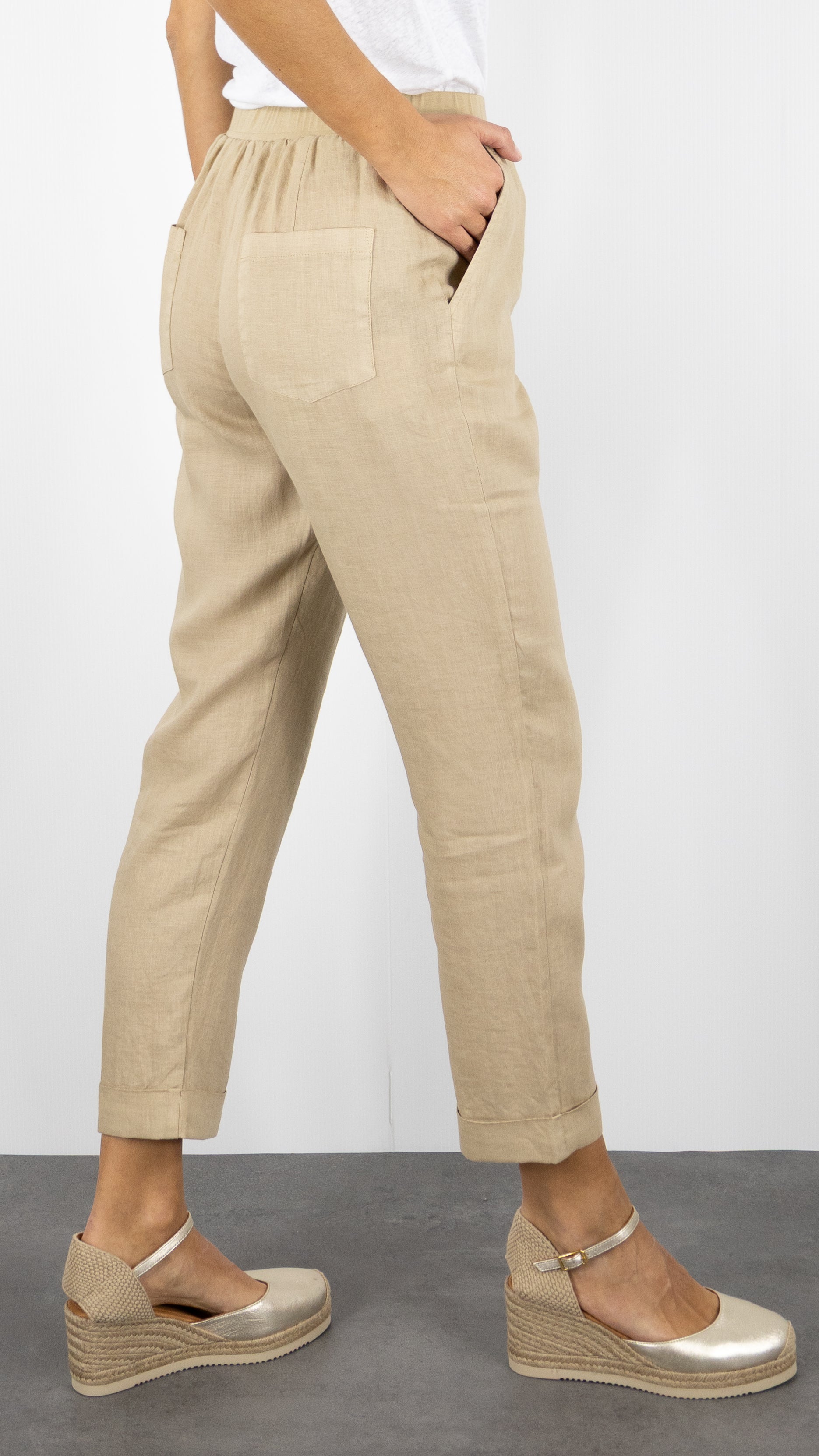 PANTALON EN LIN ROSSO 35 N861PB/8000#COLOR_708/BEIGE