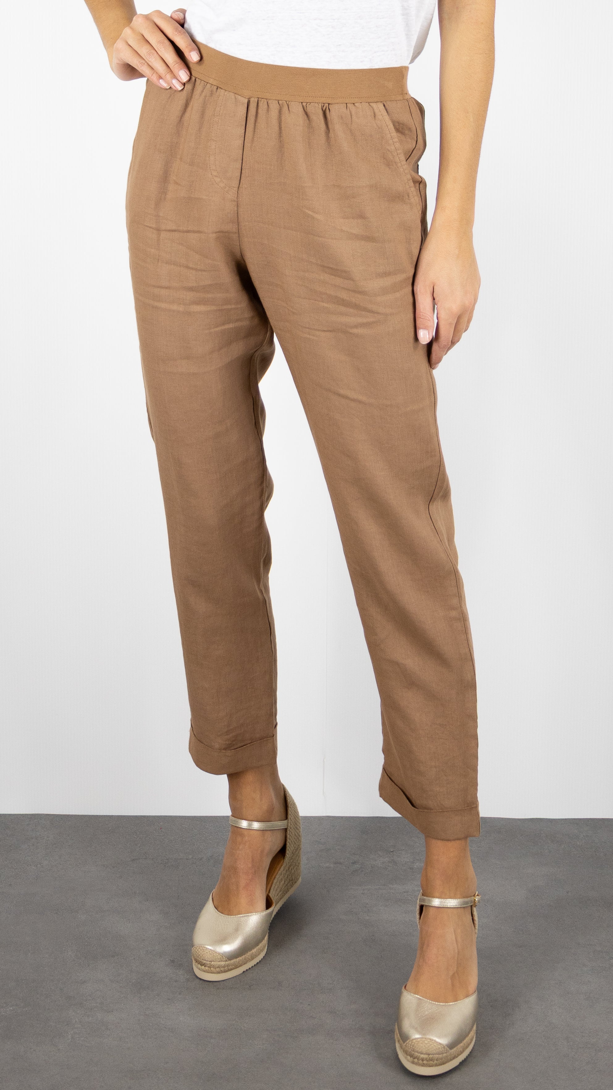 PANTALON EN LIN ROSSO 35 N861PB/8000#COLOR_746/CAMEL