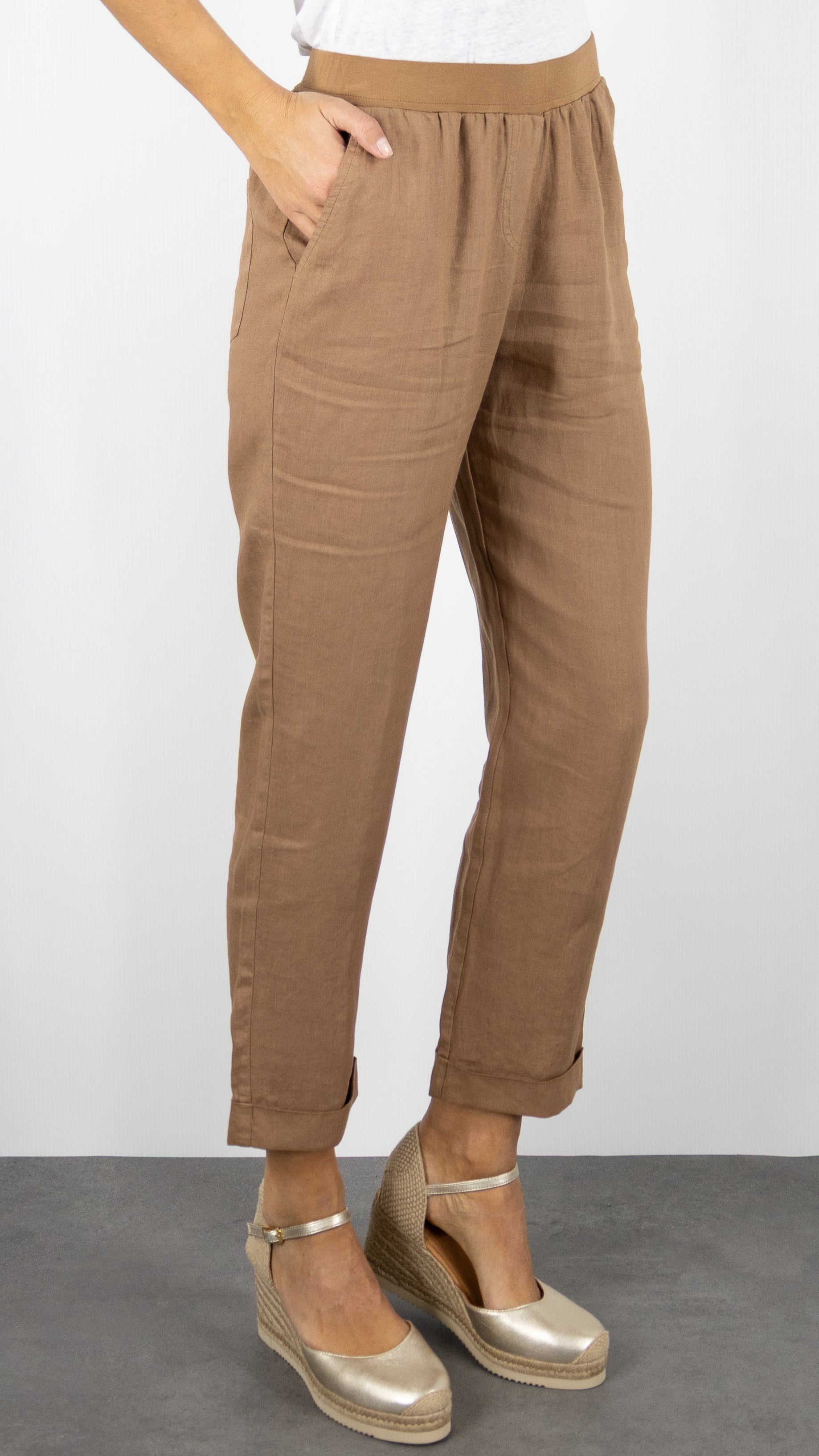 PANTALON EN LIN ROSSO 35 N861PB/8000#COLOR_746/CAMEL