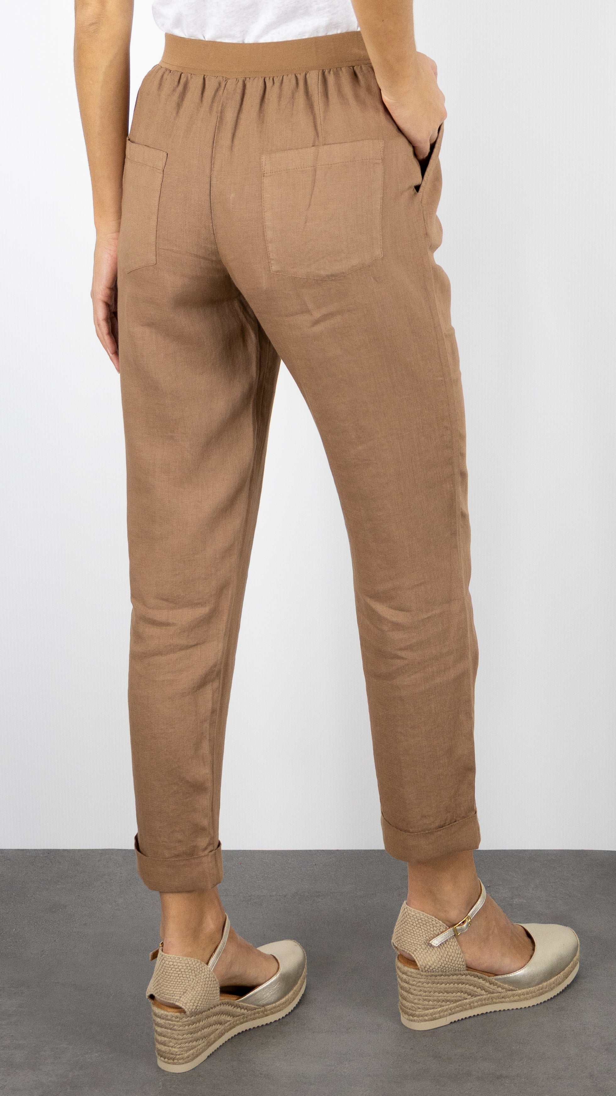 PANTALON EN LIN ROSSO 35 N861PB/8000#COLOR_746/CAMEL