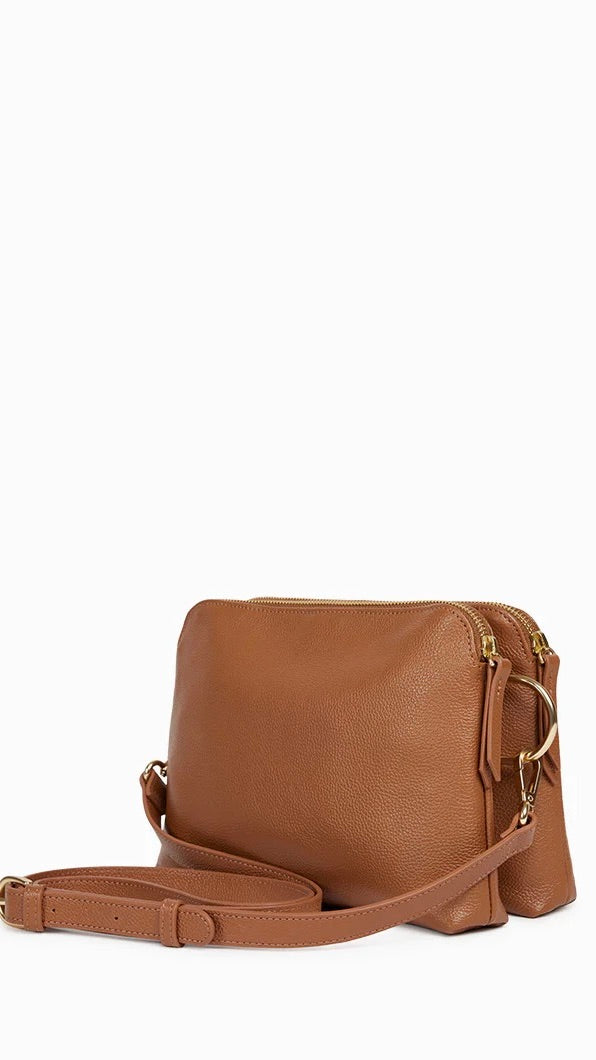 SAC BANDOULIERE DOUBLE COMPARTIMENT EN CUIR NAT&NIN NAEL#COLOR_NOISETTE