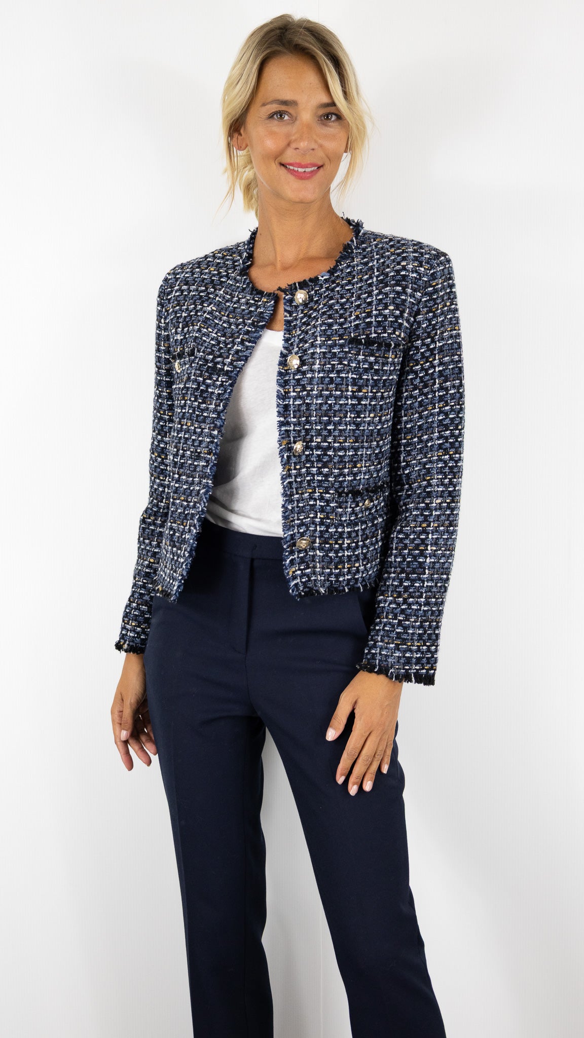 VESTE CHINEE STYLE CHANEL BLEU INDIGO FEMME GERARD DAREL NAYA