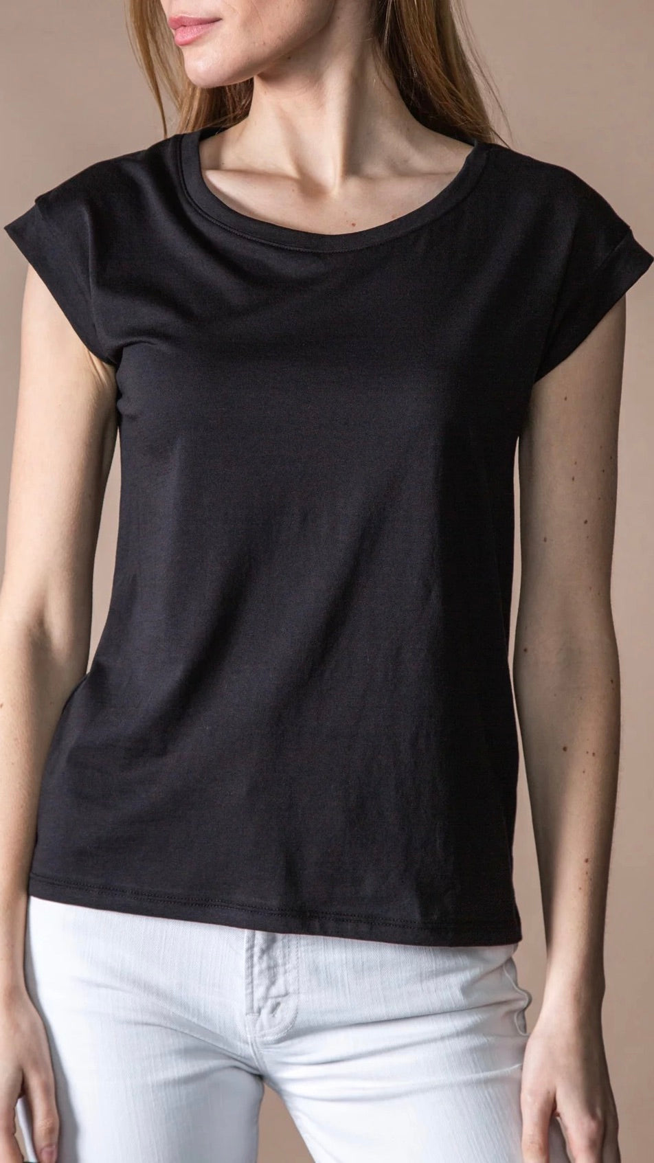 TEE-SHIRT RAS DE COU EN COTON PIMA MANCHES COURTES ANONYM NOELIA#COLOR_NOIR