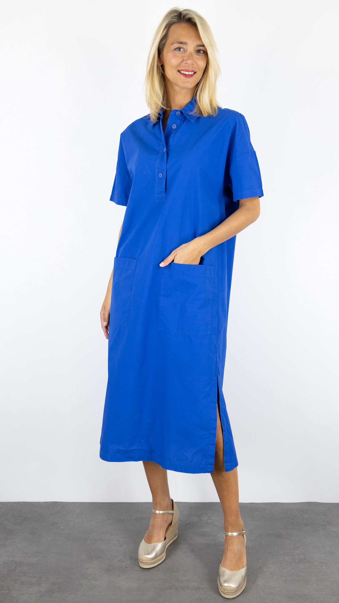ROBE CHEMISE LONGUE EN COTON BENSIMON NORA#COLOR_COBALT