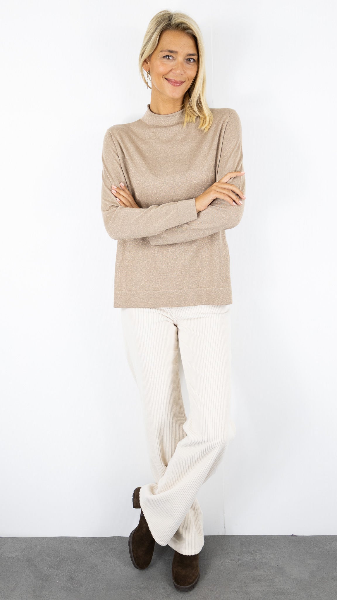 PULL COL CHEMINEE BEIGE LUREX POUR FEMME BIANCA NOVIS 68029