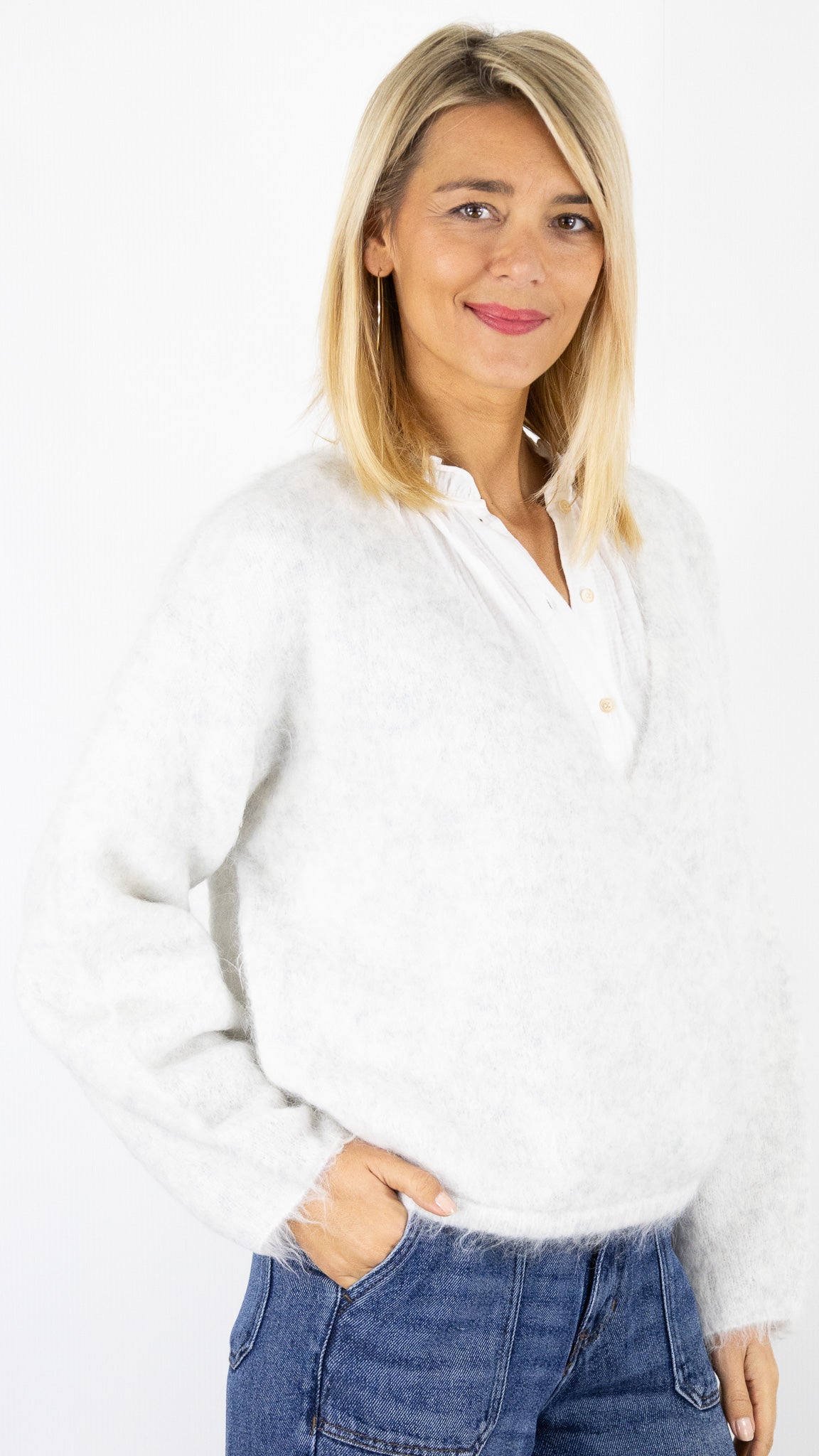 PULL CACHE COEUR EN ALPAGA NUN18D AMERICAN VINTAGE POLAIRE GRIS CHINE