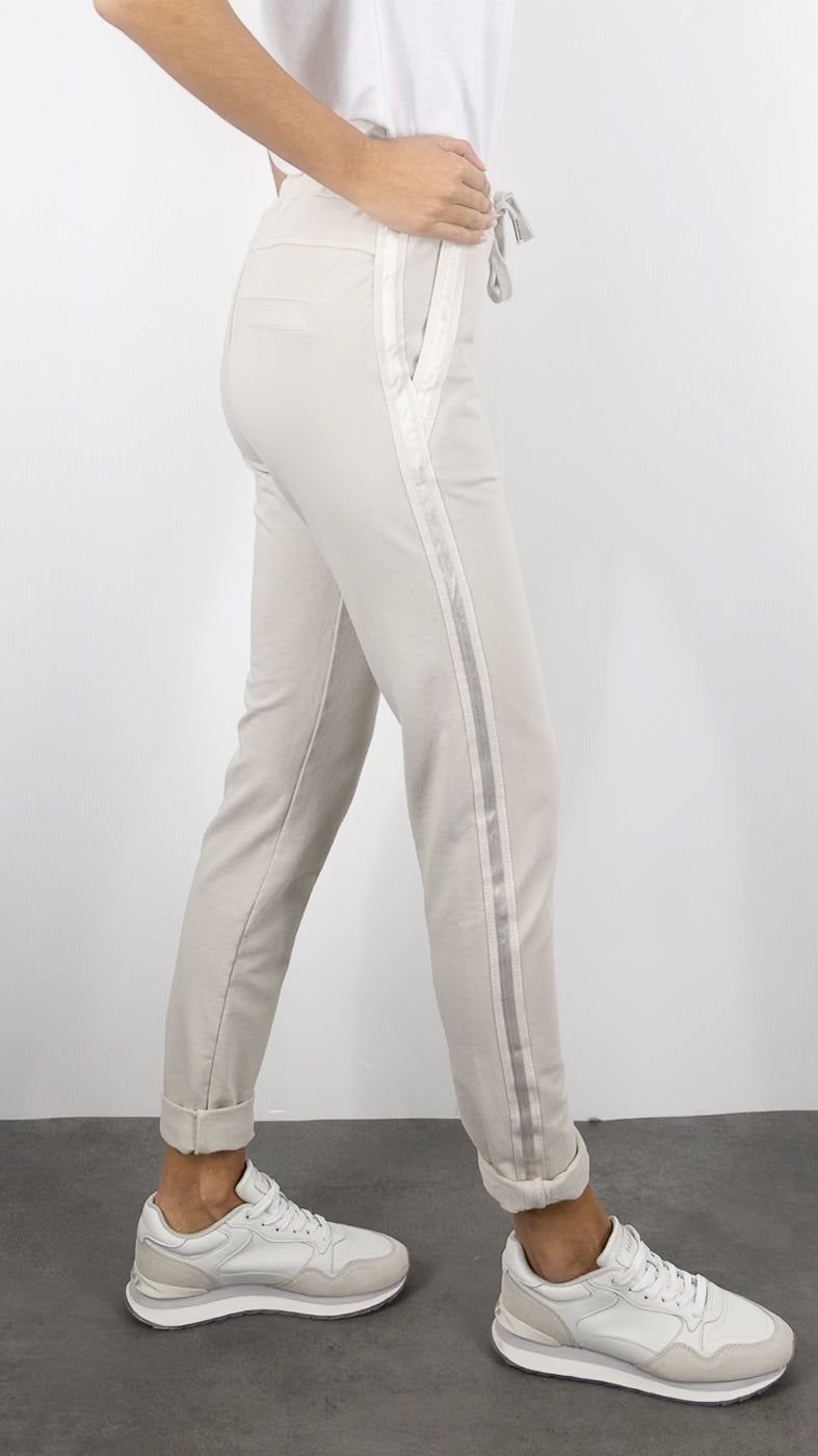JOGGING STUDIO PARISIEN BANDES EN COTON FEMME 822739#COLOR_BEIGE