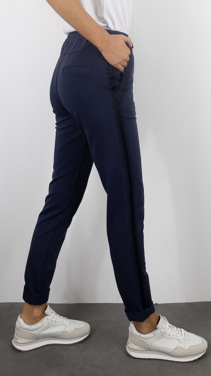 JOGGING STUDIO PARISIEN BANDES EN COTON FEMME 822739#COLOR_MARINE