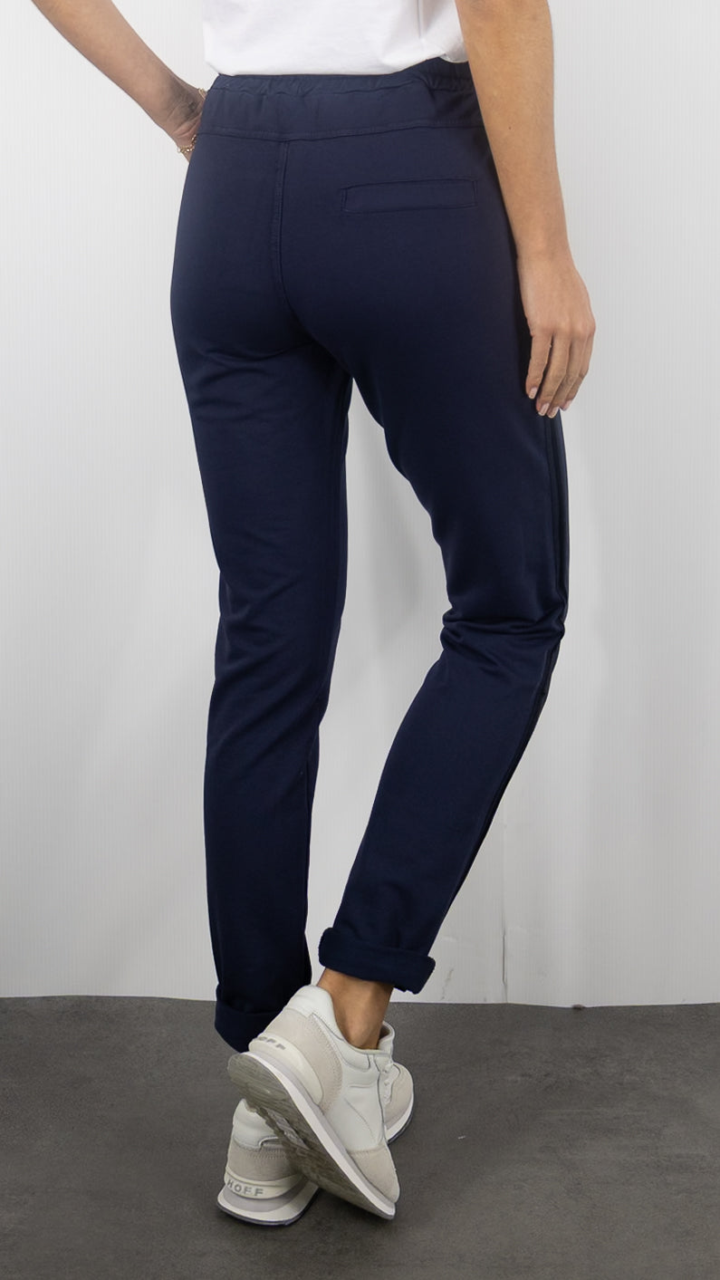 JOGGING STUDIO PARISIEN BANDES EN COTON FEMME 822739#COLOR_MARINE