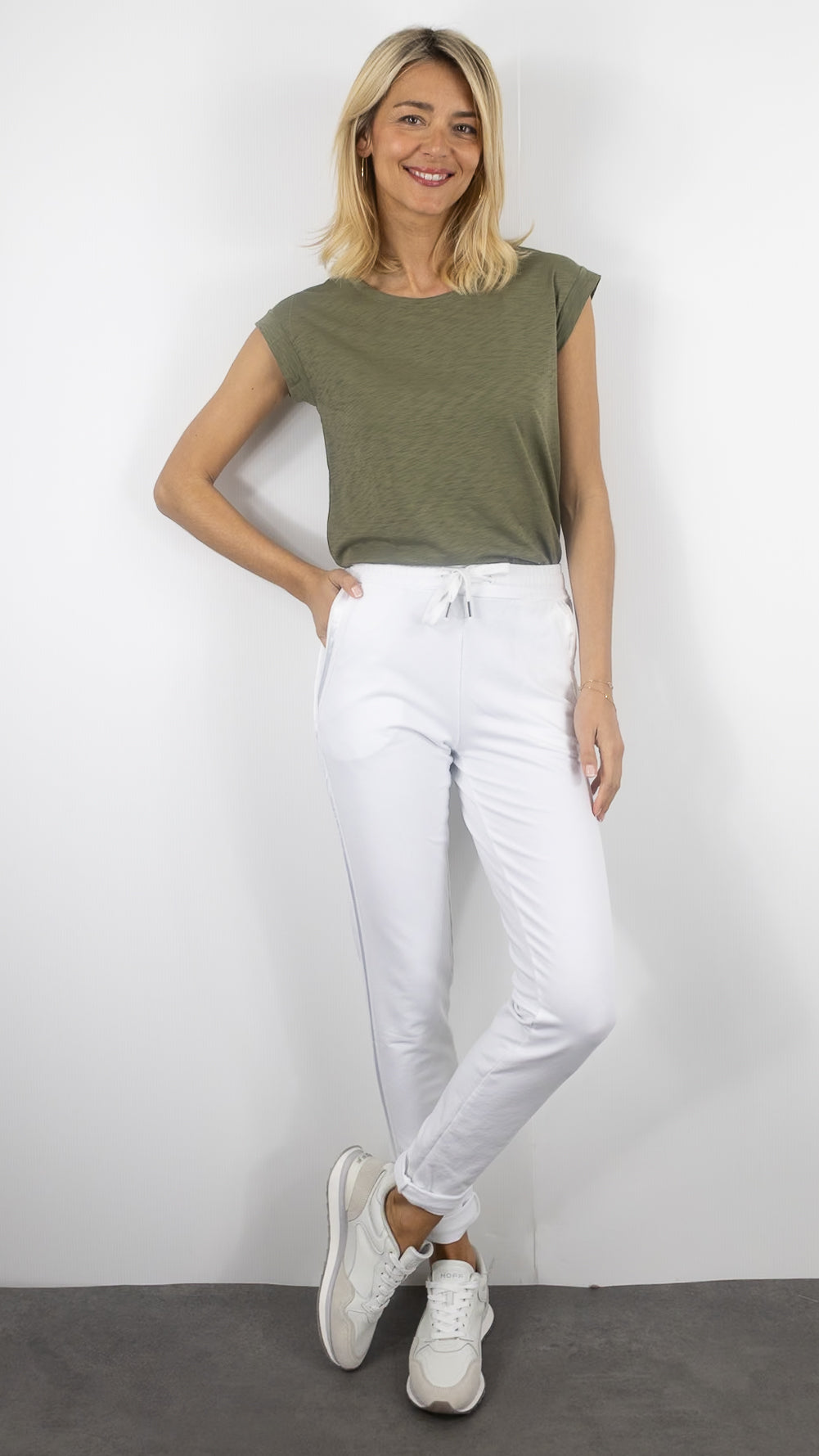 JOGGING STUDIO PARISIEN BANDES EN COTON FEMME 822739#COLOR_BLANC