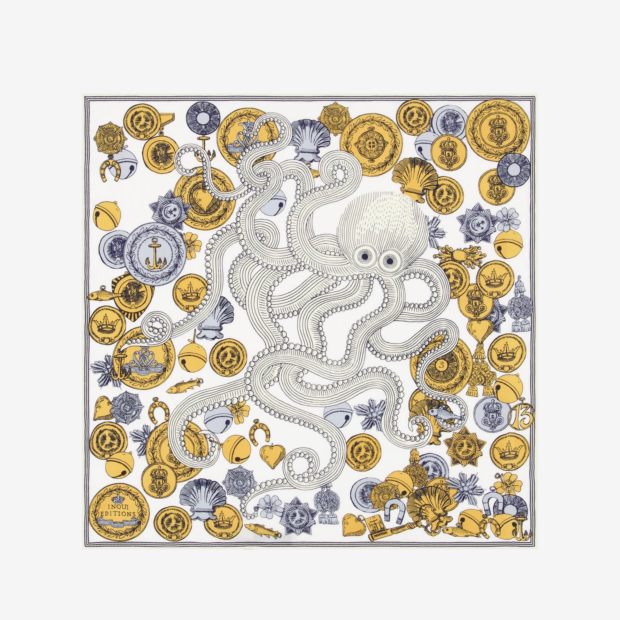 CAREE IMPRIME EN SOIE OCTOPUS INOUI EDITIONS#COLOR_BLANC