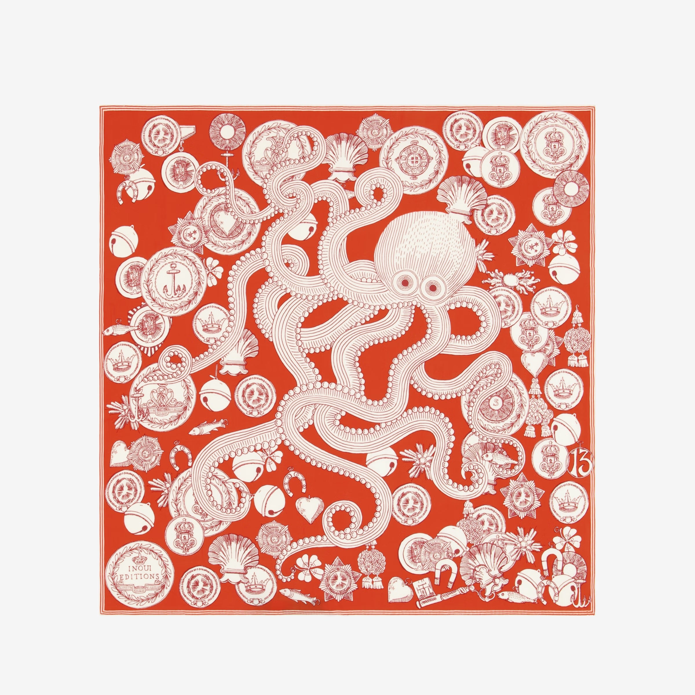 CAREE IMPRIME EN SOIE OCTOPUS INOUI EDITIONS#COLOR_ROUGE